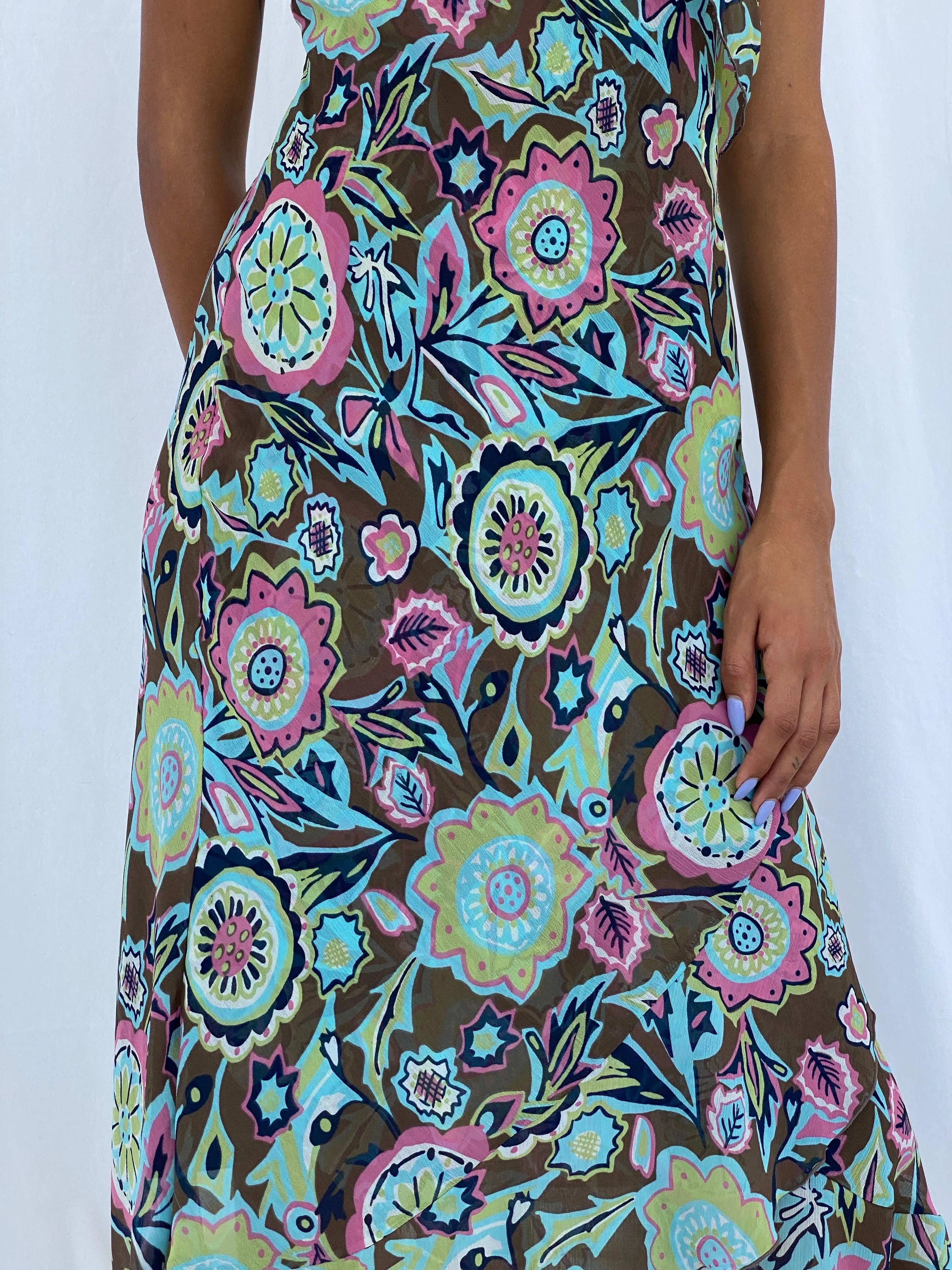 Vintage Y2K Zero Floral Midi Dress - Size S - Balagan Vintage Midi Dress 00s, midi dress, Tojan, Y2K dress