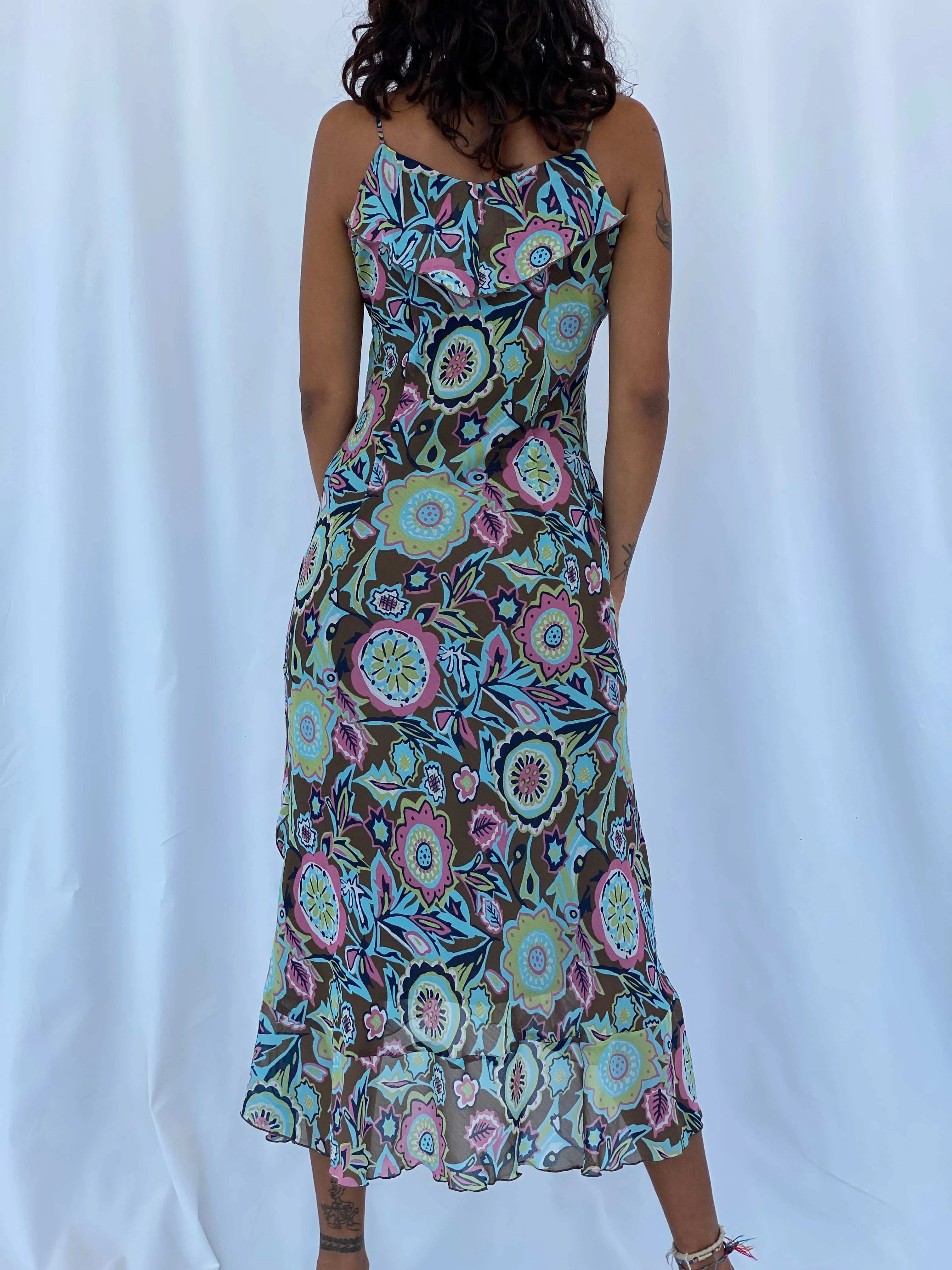 Vintage Y2K Zero Floral Midi Dress - Size S - Balagan Vintage Midi Dress 00s, midi dress, Tojan, Y2K dress