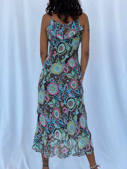 Vintage Y2K Zero Floral Midi Dress - Size S - Balagan Vintage Midi Dress 00s, midi dress, Tojan, Y2K dress