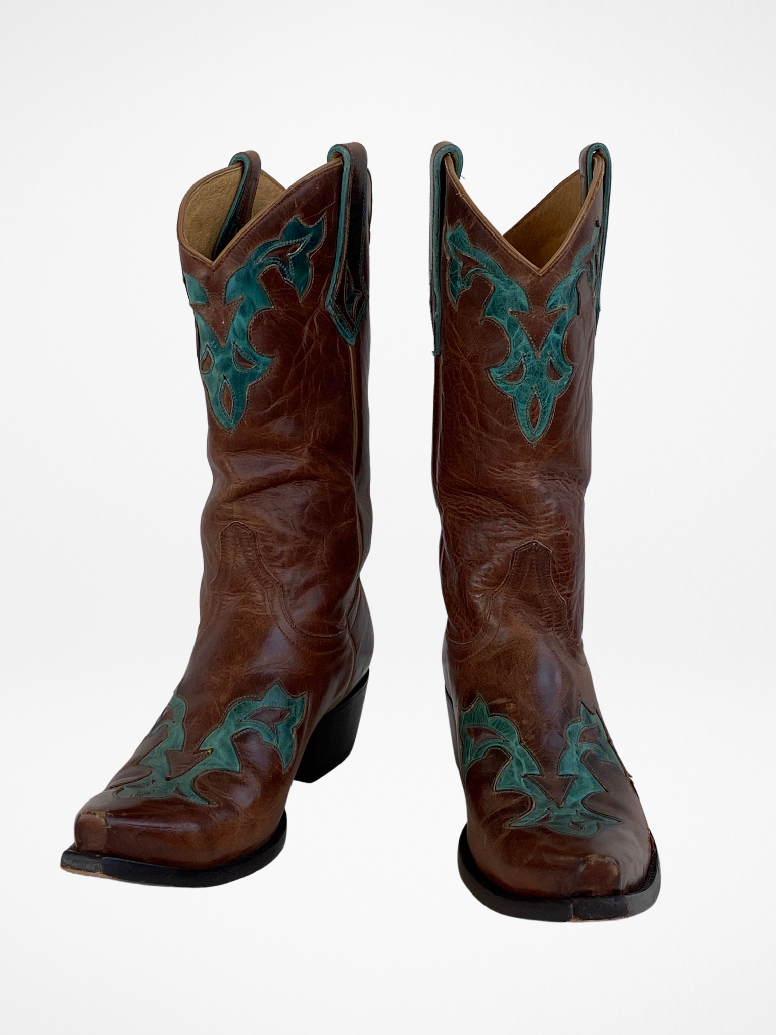 Vintage Yippee ki Yay Old Gringo Turquoise & Brown Genuine Leather Cowboy Boots - 39EUR - Balagan Vintage Cowboy boots 00s, 90s, Boots, brown leather, cowboy, cowboy boots, NEW IN, shoes