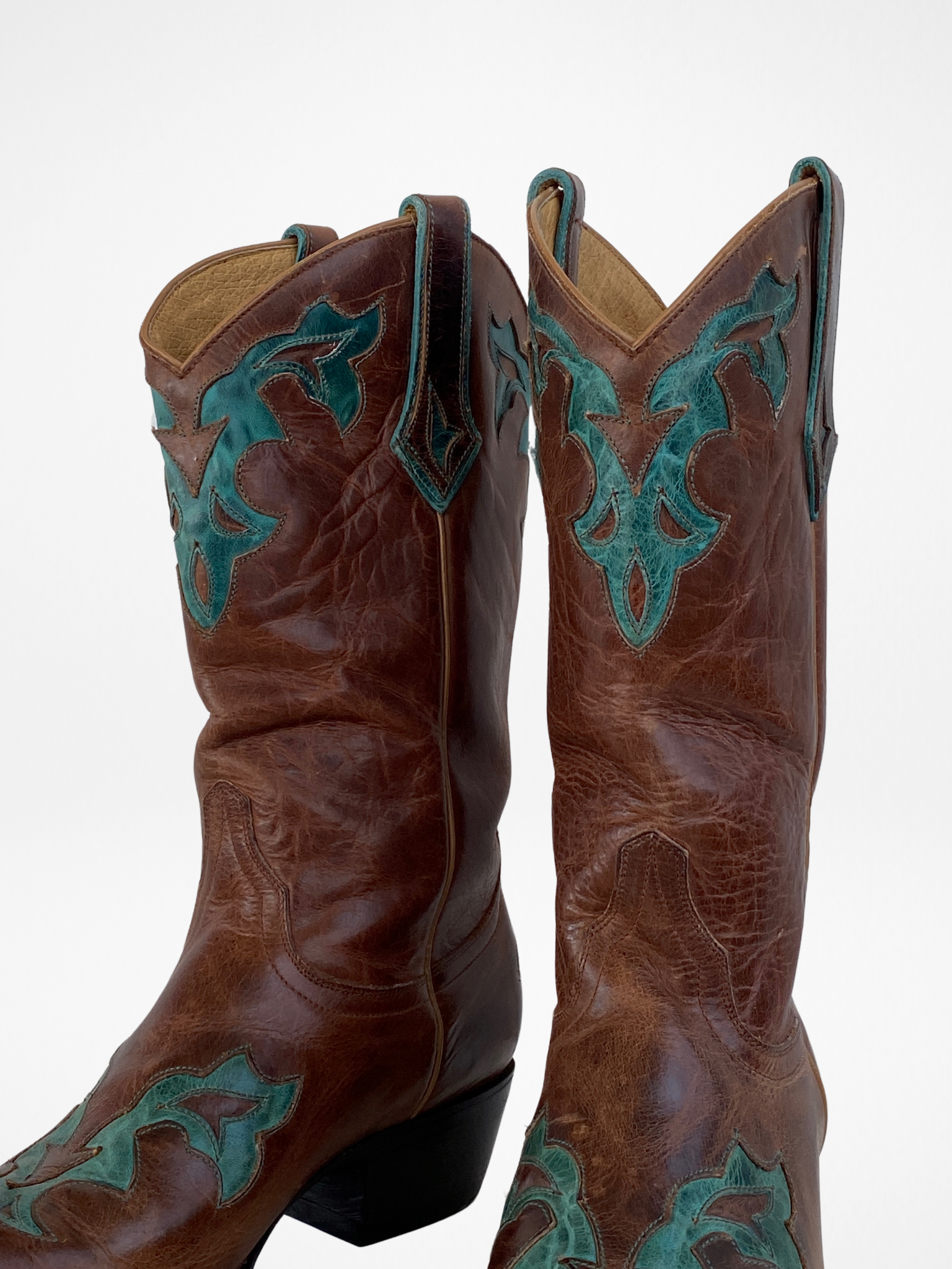 Vintage Yippee ki Yay Old Gringo Turquoise & Brown Genuine Leather Cowboy Boots - 39EUR - Balagan Vintage Cowboy boots 00s, 90s, Boots, brown leather, cowboy, cowboy boots, NEW IN, shoes