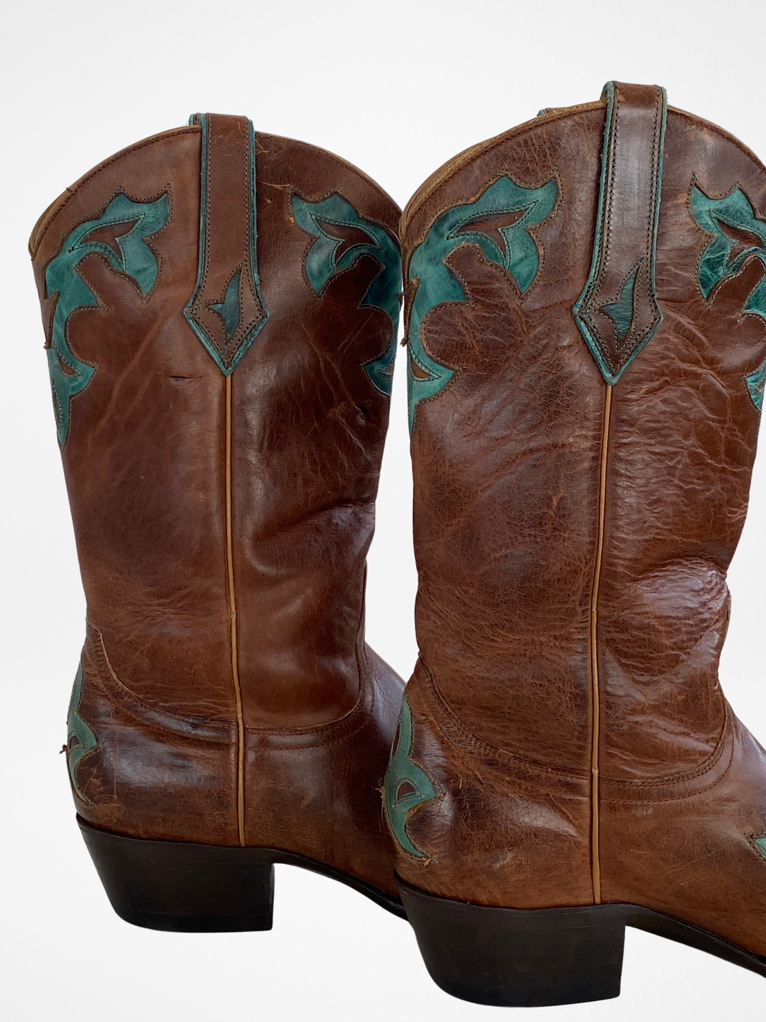 Vintage Yippee ki Yay Old Gringo Turquoise & Brown Genuine Leather Cowboy Boots - 39EUR - Balagan Vintage Cowboy boots 00s, 90s, Boots, brown leather, cowboy, cowboy boots, NEW IN, shoes