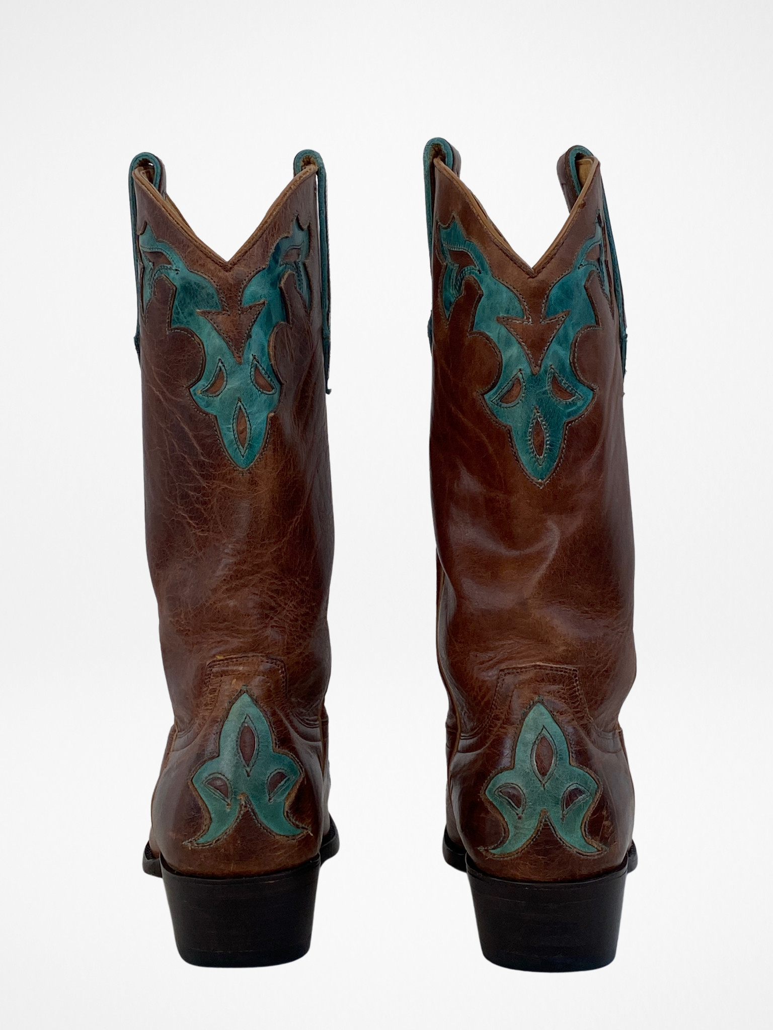 Vintage Yippee ki Yay Old Gringo Turquoise & Brown Genuine Leather Cowboy Boots - 39EUR - Balagan Vintage Cowboy boots 00s, 90s, Boots, brown leather, cowboy, cowboy boots, NEW IN, shoes