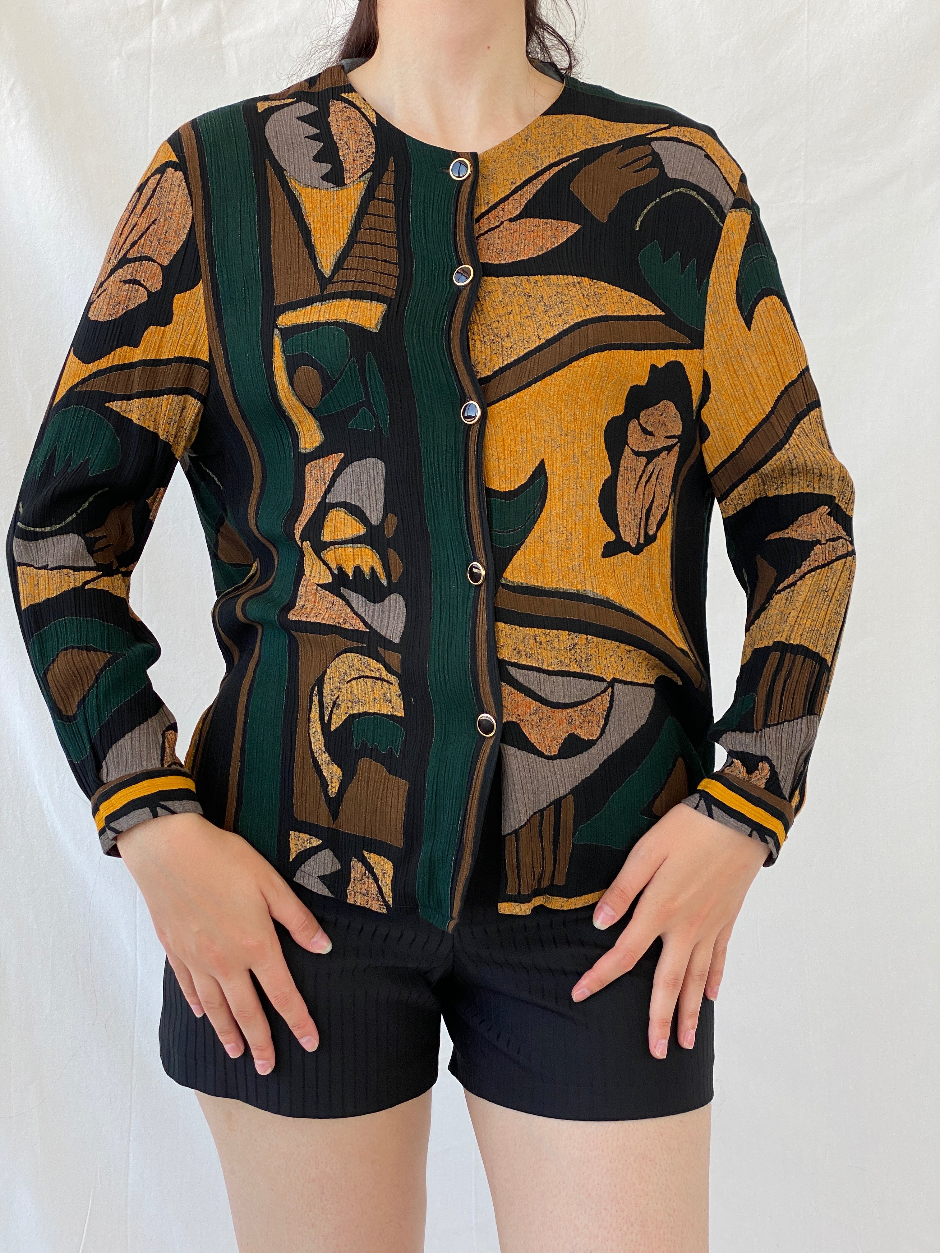 Vintage Your Sixth Sense Abstract Print Full Sleeve Boho Retro Button Up Shirt - XL - Balagan Vintage Your Sixth Sense Ayah, full sleeve shirt, NEW IN, Office core, shirt, women shirt