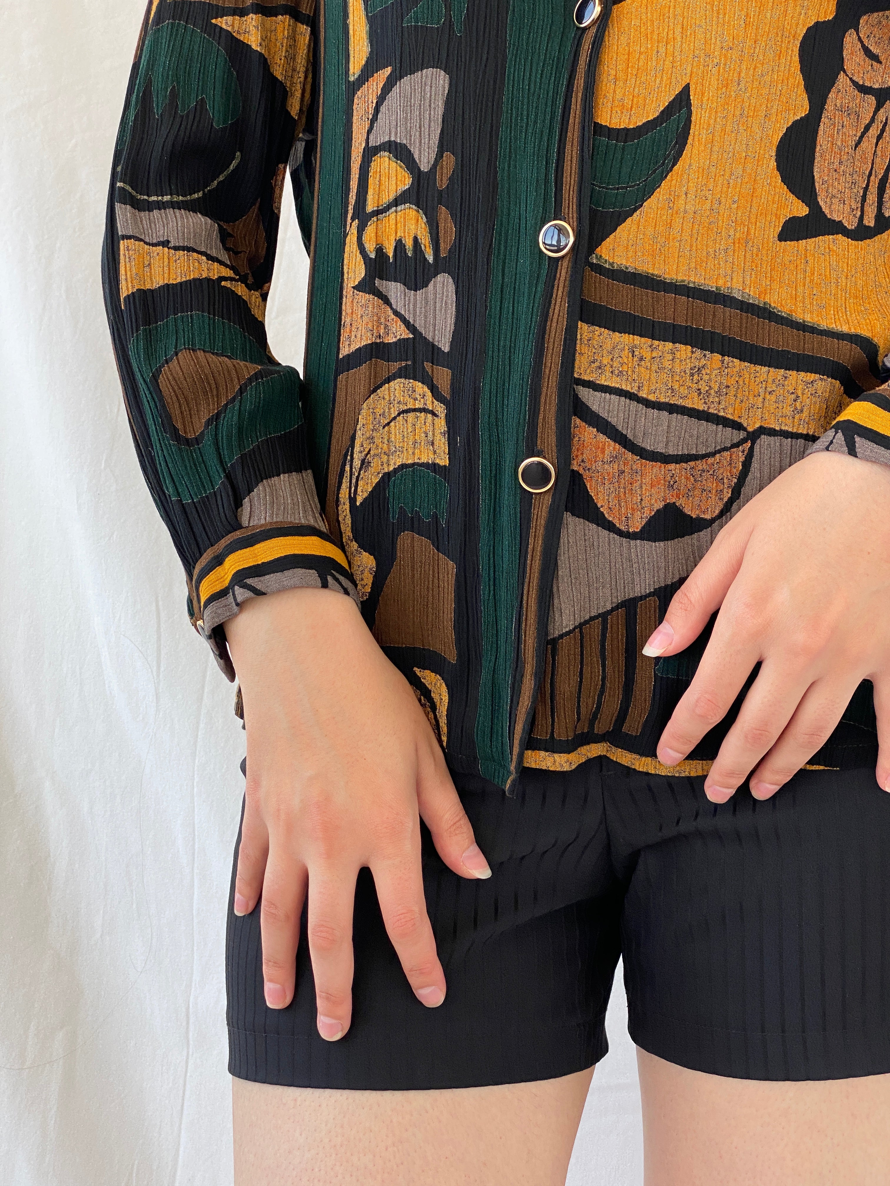 Vintage Your Sixth Sense Abstract Print Full Sleeve Boho Retro Button Up Shirt - XL - Balagan Vintage Your Sixth Sense Ayah, full sleeve shirt, NEW IN, Office core, shirt, women shirt