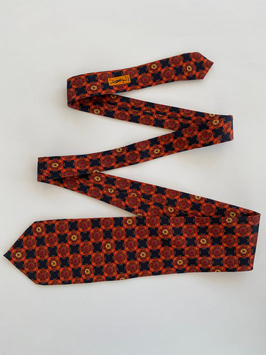 Vintage YSL Yves Saint Laurent Silk Men’s Red Black Printed Neck Tie - Balagan Vintage Ties printed ties, rare find, rare vintage, tie, vintage, vintage ties