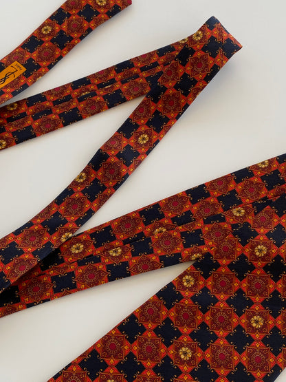 Vintage YSL Yves Saint Laurent Silk Men’s Red Black Printed Neck Tie - Balagan Vintage Ties printed ties, rare find, rare vintage, tie, vintage, vintage ties