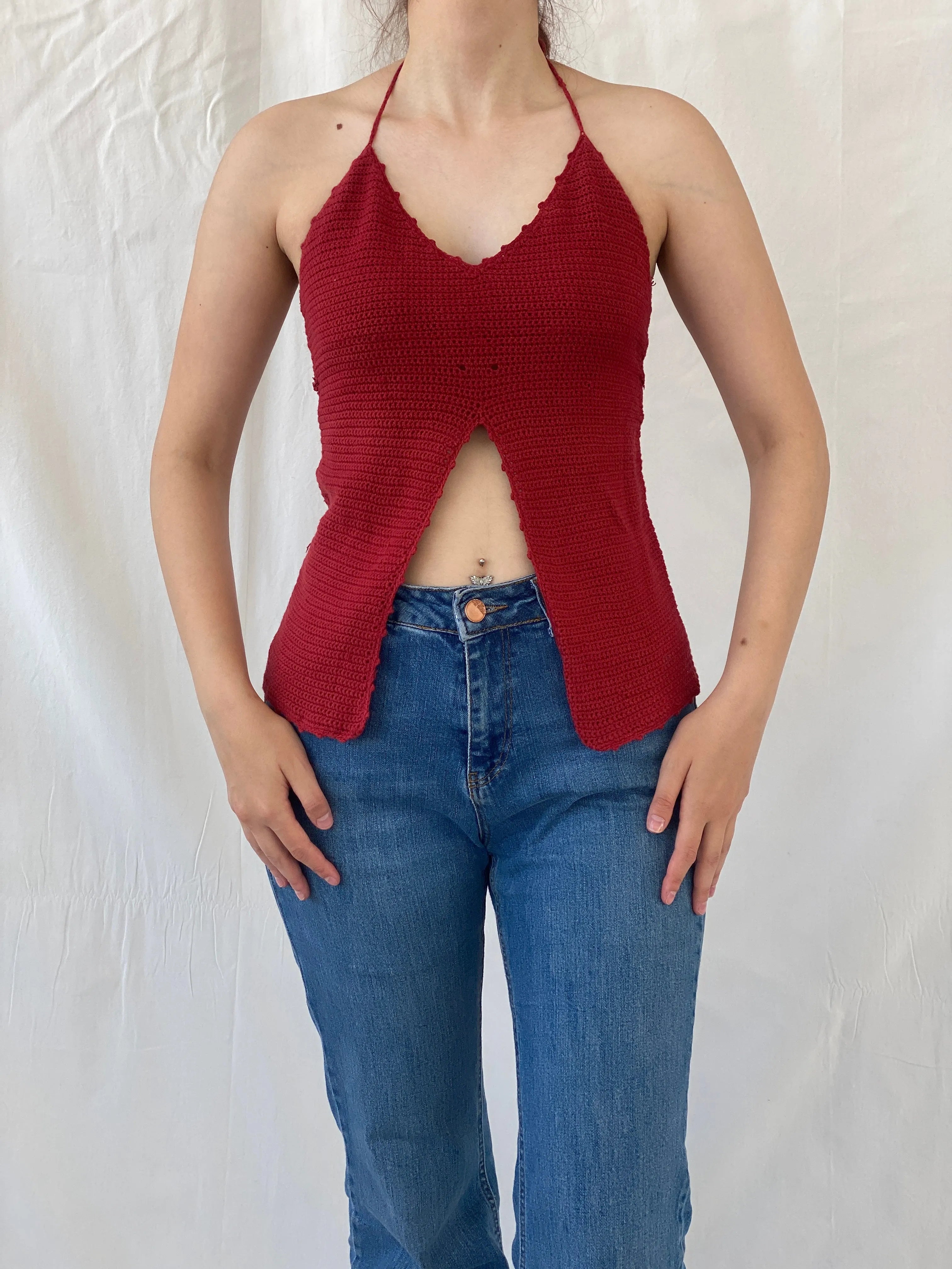 Wet Seal Red Knitted Halter Top - S - Balagan Vintage Halter Top 00s, Ayah, knit, knitted, women top