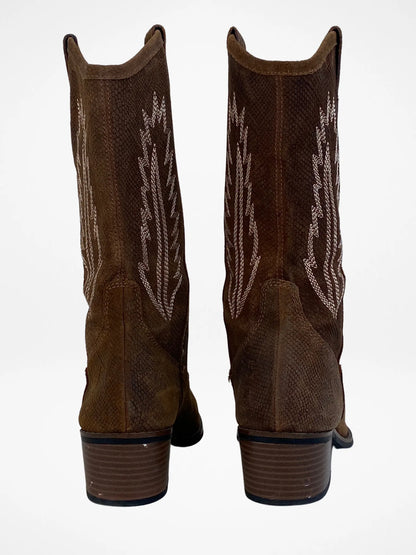 White Mountain Caraway Cowgirl Brown Genuine Leather Boots - 38EUR - Balagan Vintage Cowboy boots 00s, 90s, Boots, brown leather, cowboy, cowboy boots, shoes