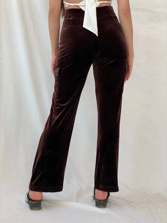 Willi Smith Silky Brown Velvet Cargo Pockets Straight Legged Pants - S - Balagan Vintage Pants Mira, pants, velvet, women pants