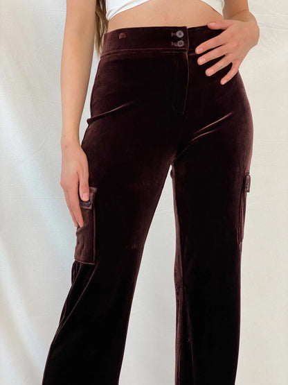 Willi Smith Silky Brown Velvet Cargo Pockets Straight Legged Pants - S - Balagan Vintage Pants Mira, pants, velvet, women pants