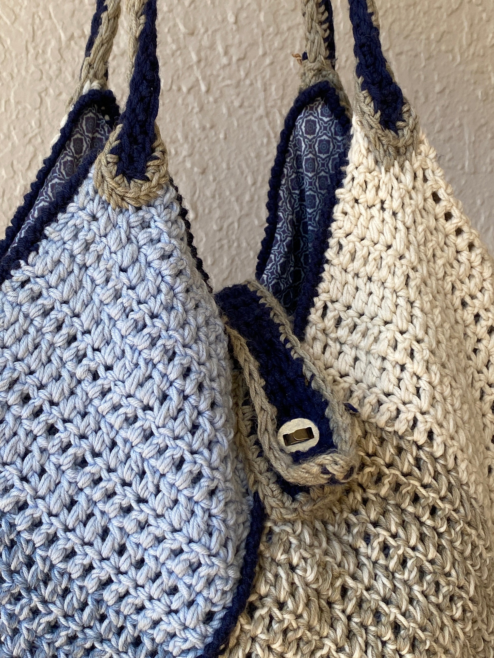 Wollekes Large Crochet Wool Blue & Cream Tote Bag - Balagan Vintage Shoulder Bag 00s, 90s, bag, NEW IN, shoulder bag, Y2K