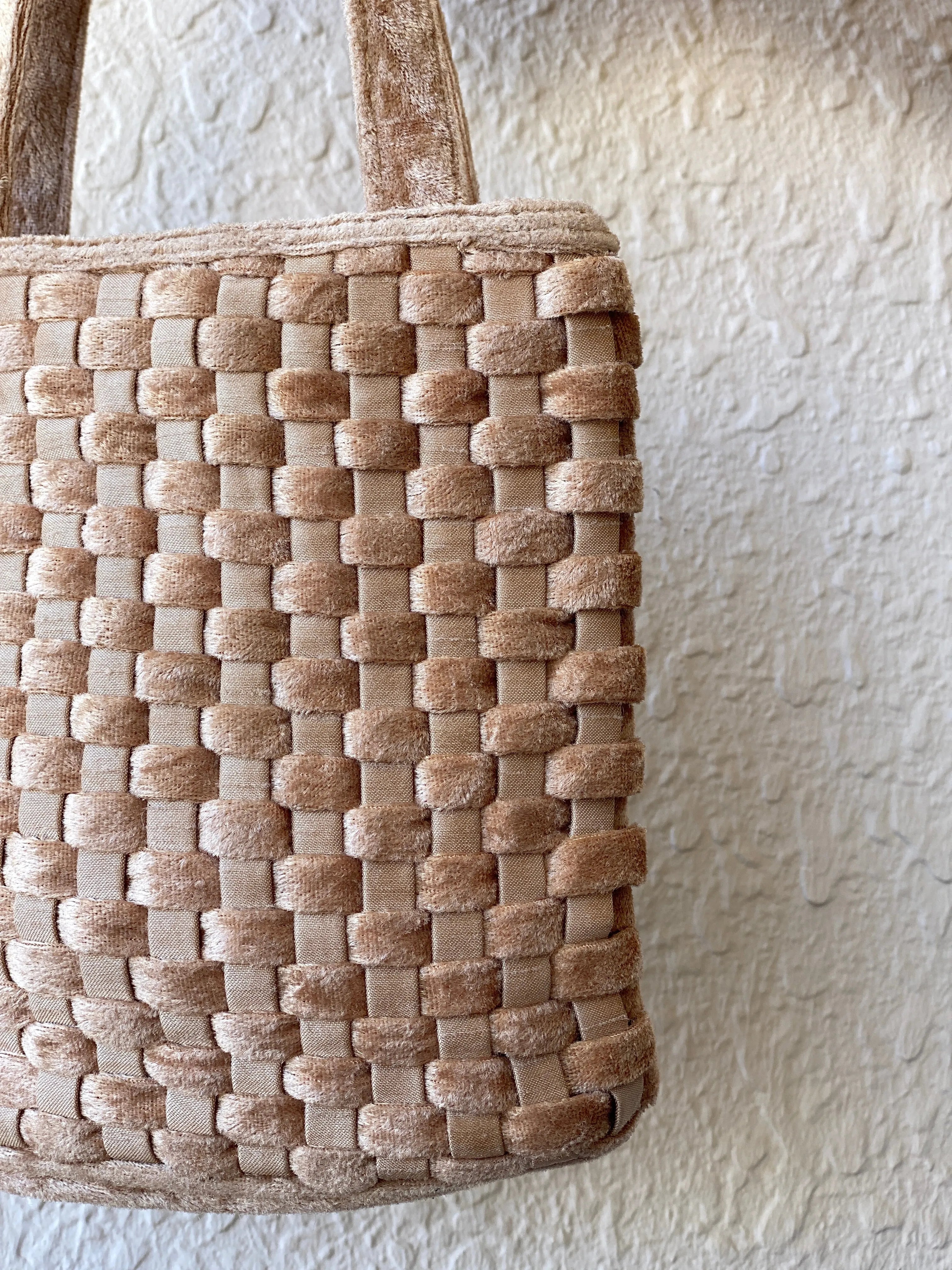 Woven Beige Mini Tote Bag - Balagan Vintage Handbags 90s, bag, brown leather, genuine leather, shoulder bag