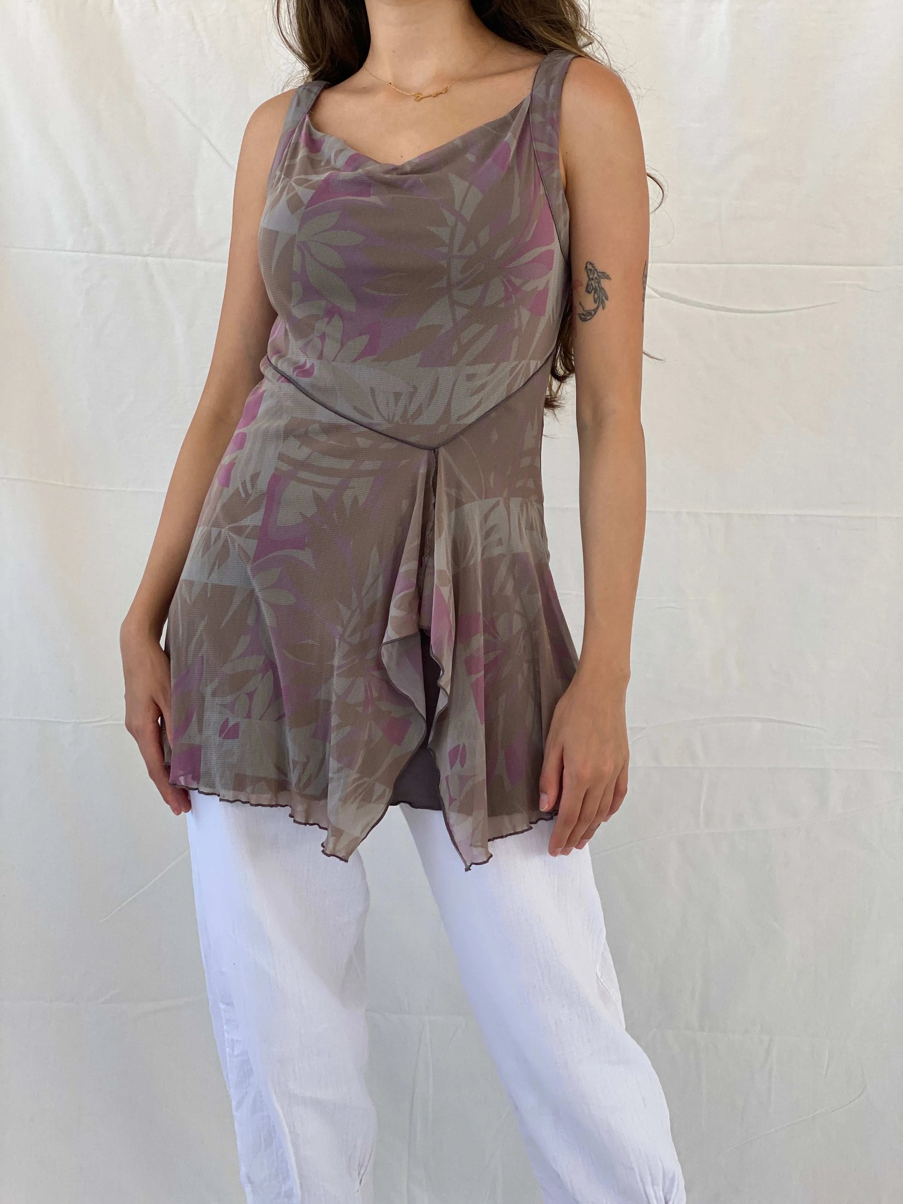 Y2K Atmos Fashion Pastel Floral Top - M - Balagan Vintage Sleeveless Top 00s, Mira, women top