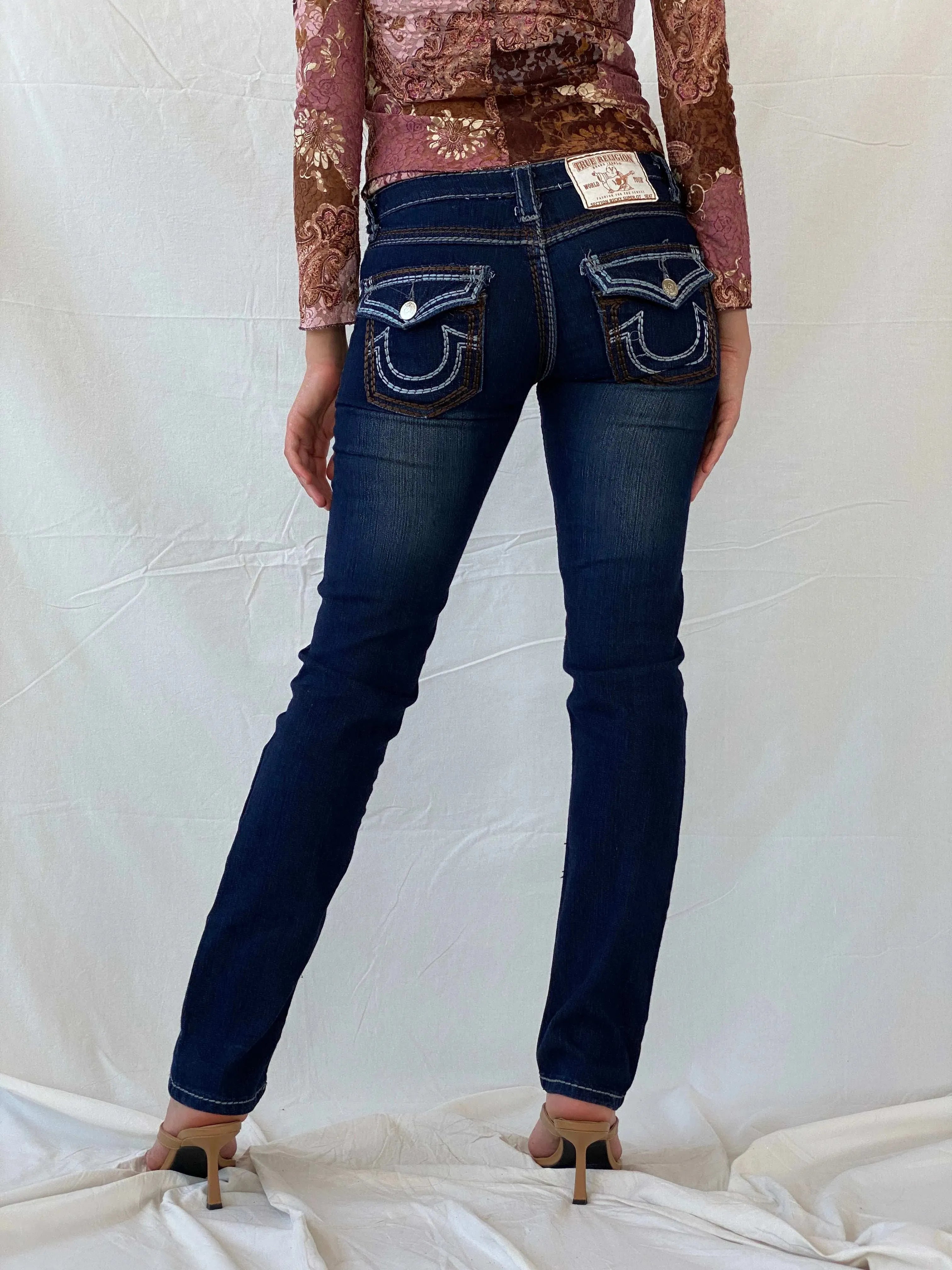 Y2K Big Stitch True Religion Dark Super Skinny Low Rise Jeans - Balagan Vintage Jeans 00s, 90s, denim, jeans, Mira, Skinny Jeans
