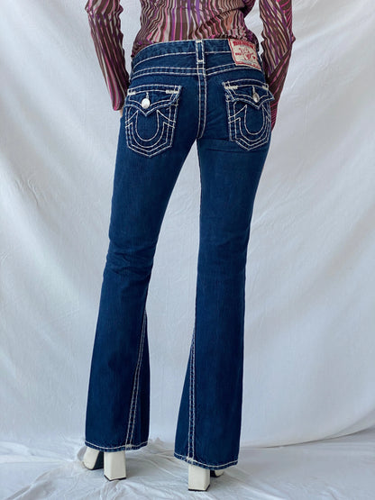 Y2K Big Stitch True Religion Low Rise Flare Leg Dark Jeans - 36EUR - Balagan Vintage Jeans 00s, consignment, Danadabbas, denim, jeans, Skinny Jeans, Syntia, winter