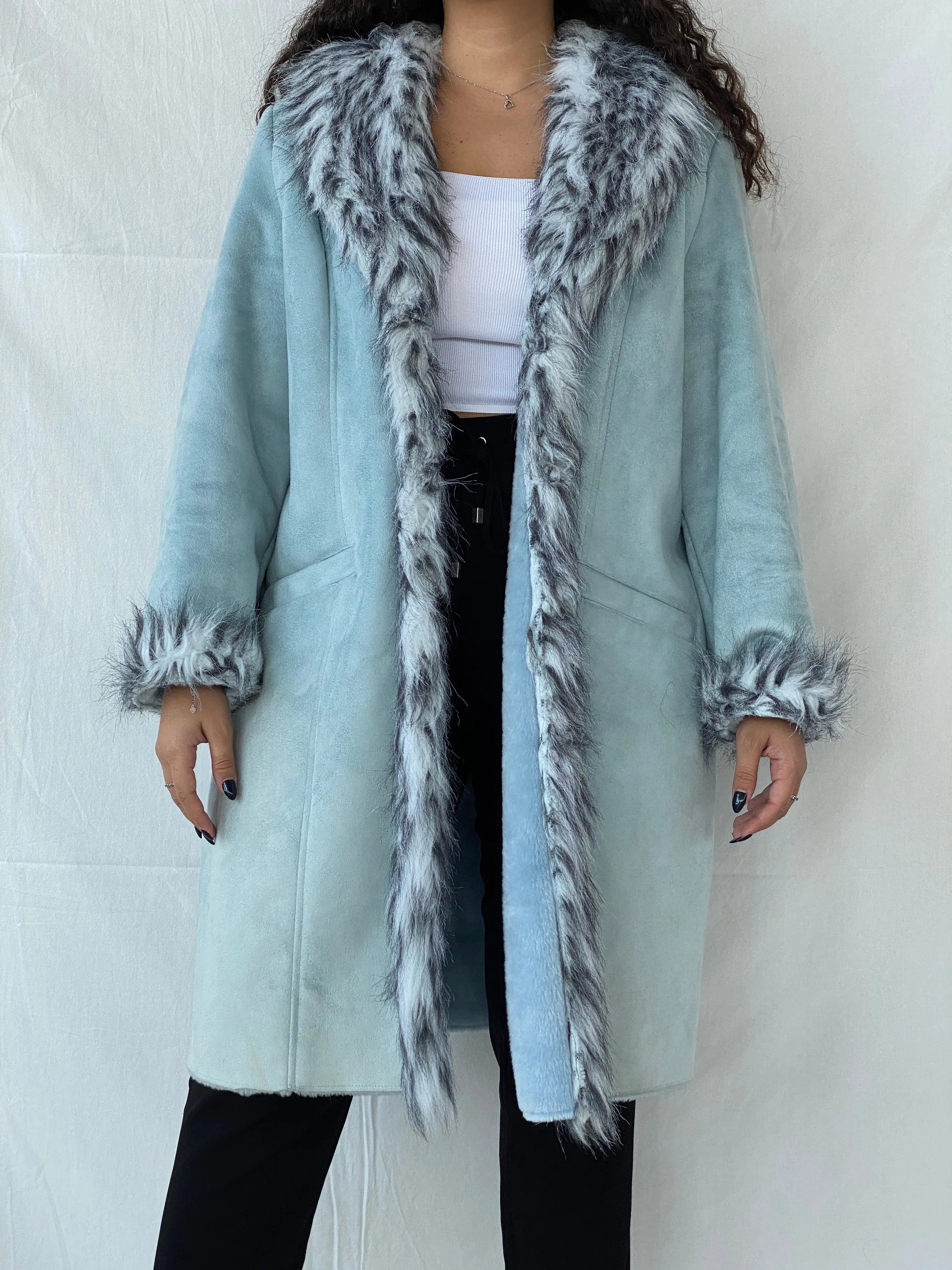 Y2K Blue Faux Fur Afghan Coat - 2XL - Balagan Vintage Coat 00s, Coats&Jackets, Dina, floral, vintage coat, Women's Coats