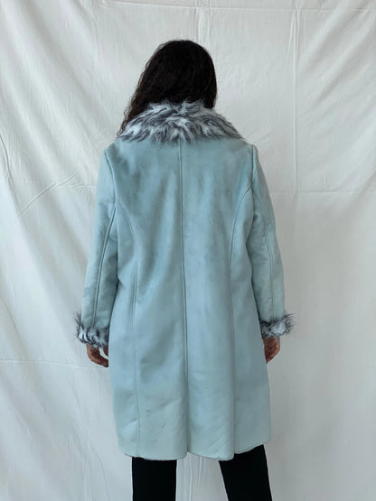 Y2K Blue Faux Fur Afghan Coat - 2XL - Balagan Vintage Coat 00s, Coats&Jackets, Dina, floral, vintage coat, Women's Coats