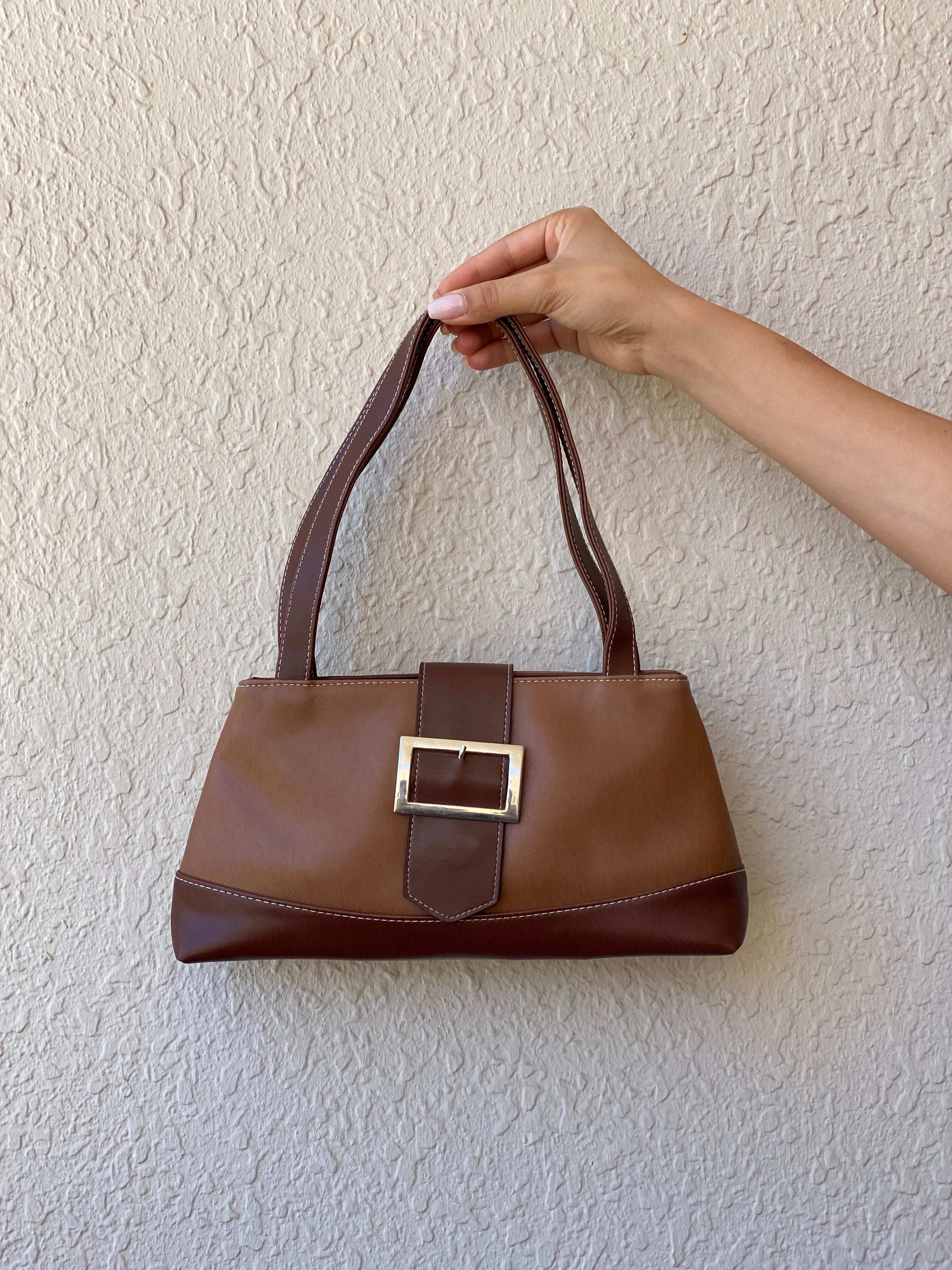 Y2K Brown and Tan Shoulder Bag - Balagan Vintage Shoulder Bag 00s, bag, handbag, shoulder bag