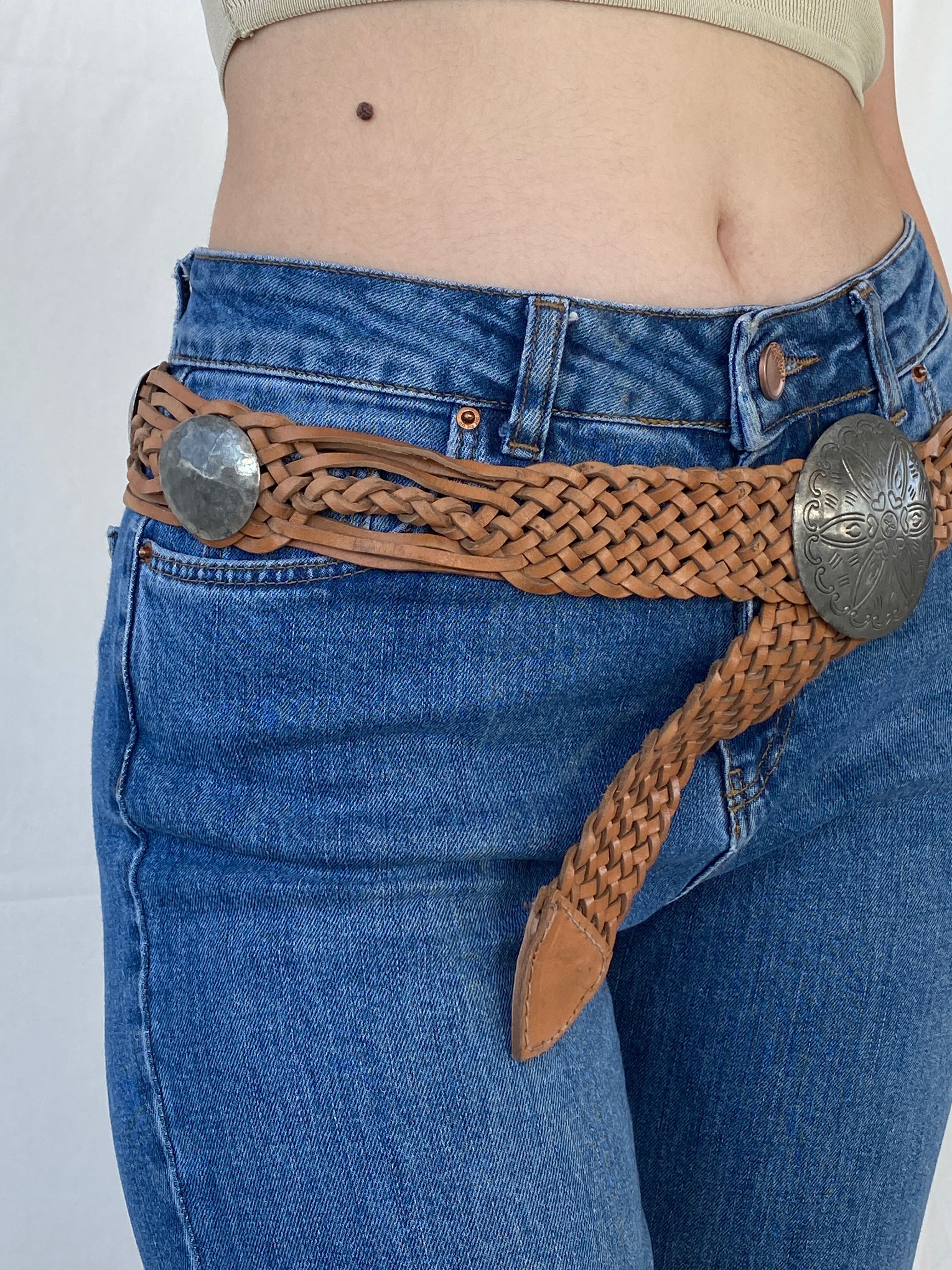 Y2K Brown Woven Belt With Buckle - Balagan Vintage Belt 80s, Ayah, belt, cowboy