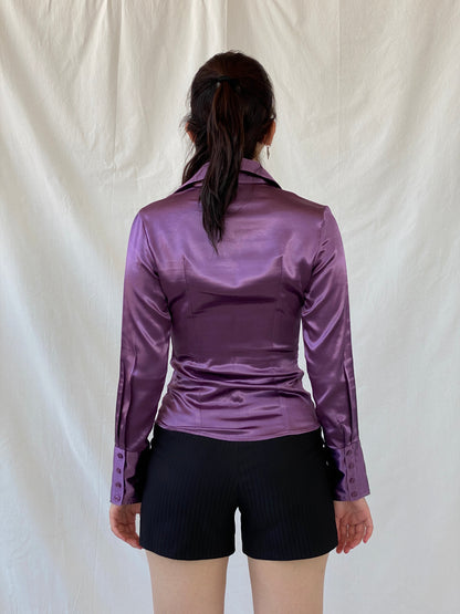 Y2K Camaîeu Purple Satin Long Sleeve Women’s Shirt - S - Balagan Vintage Full Sleeve Shirt 00s, Ayah, consignment, full sleeve shirt, NEW IN, Rand, summer