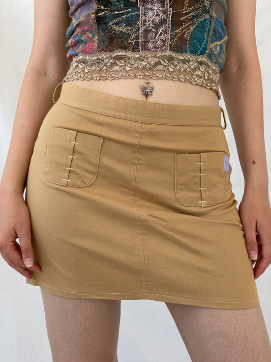 Y2K Camel Beige Mini Skirt with Stitch Pocket Detail - M - Balagan Vintage Mini Skirt Ayah, cargo, cargo skirt, mini skirt, NEW IN, skirt