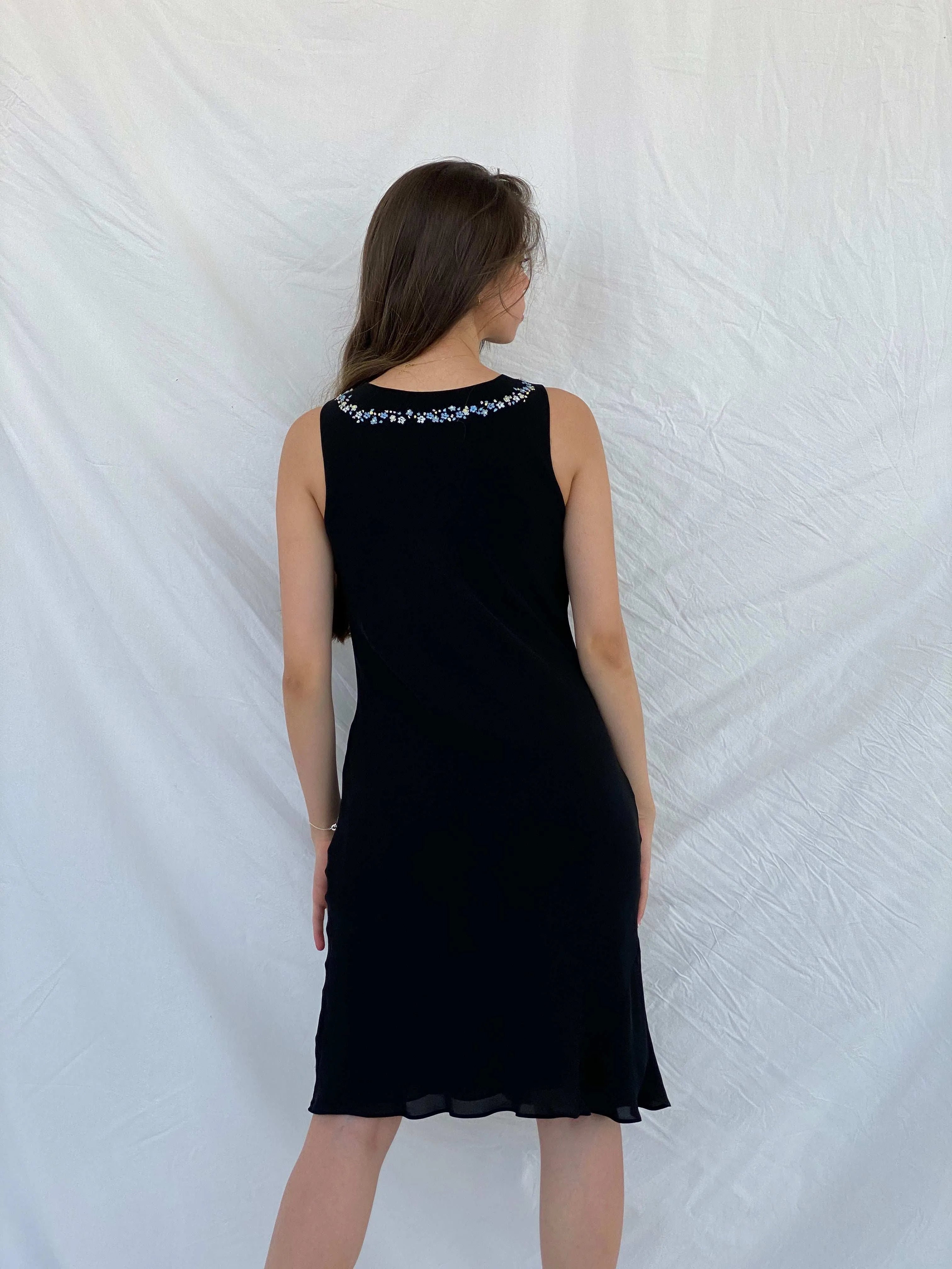 Y2K Casual Corner Embroidered Midi Silk Dress - S - Balagan Vintage Midi Dress 00s, 90s, Deals, midi dress, Mira