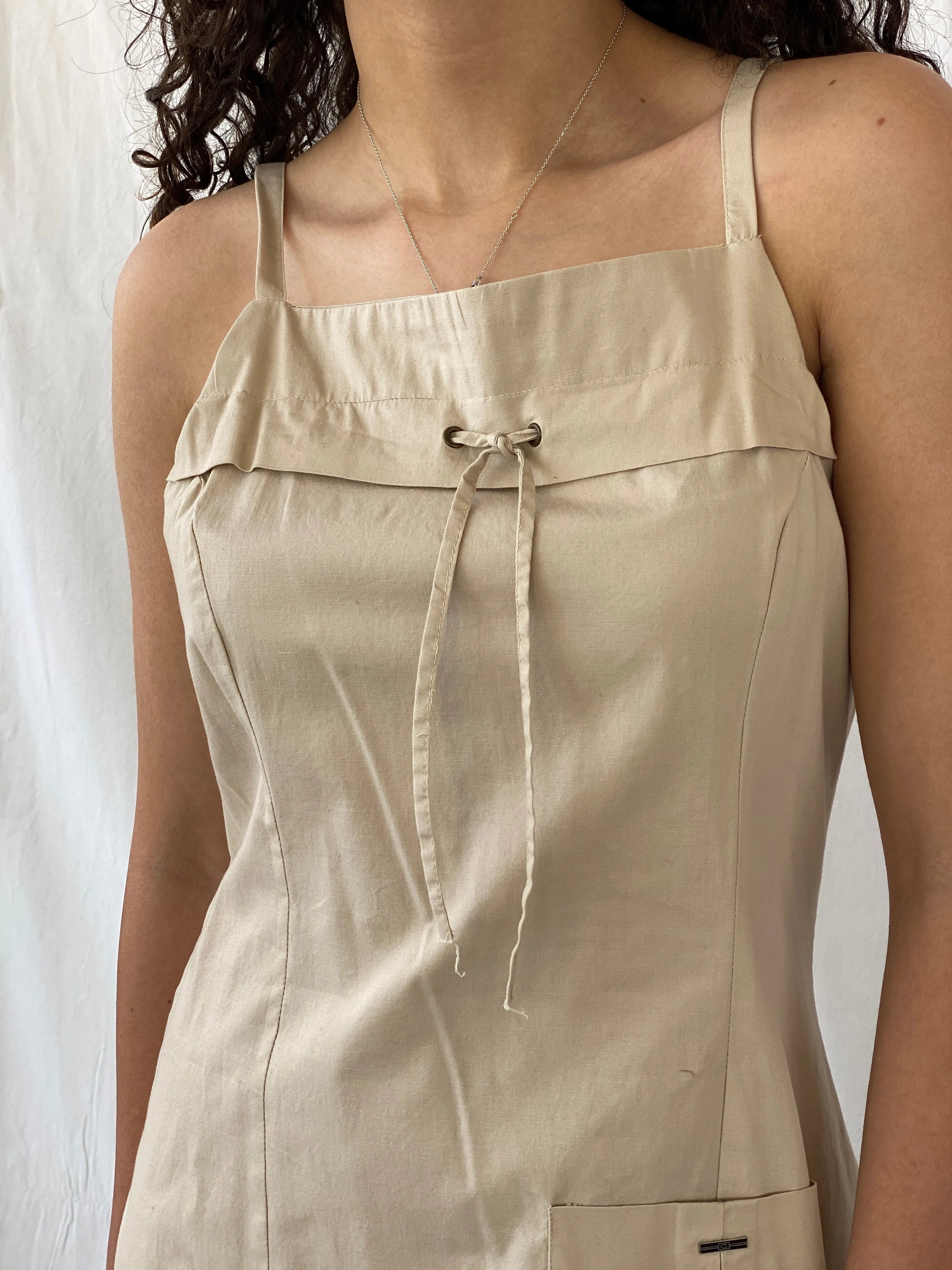 Y2K Casual Cream Women’s Cotton Short Summer Dress - M - Balagan Vintage Midi Dress 00s dress, Celine, dress, midi dress, Y2K dress