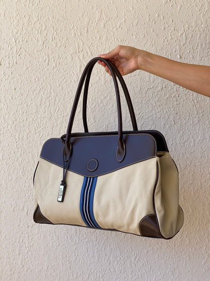 Y2K Chaps By Ralph Lauren Shoulder Bag Canvas & Vegan Leather Purse - Balagan Vintage Shoulder Bag 00s, 90s, bag, Chaps, chaps by ralph lauren, NEW IN, shoulder bag, Y2K