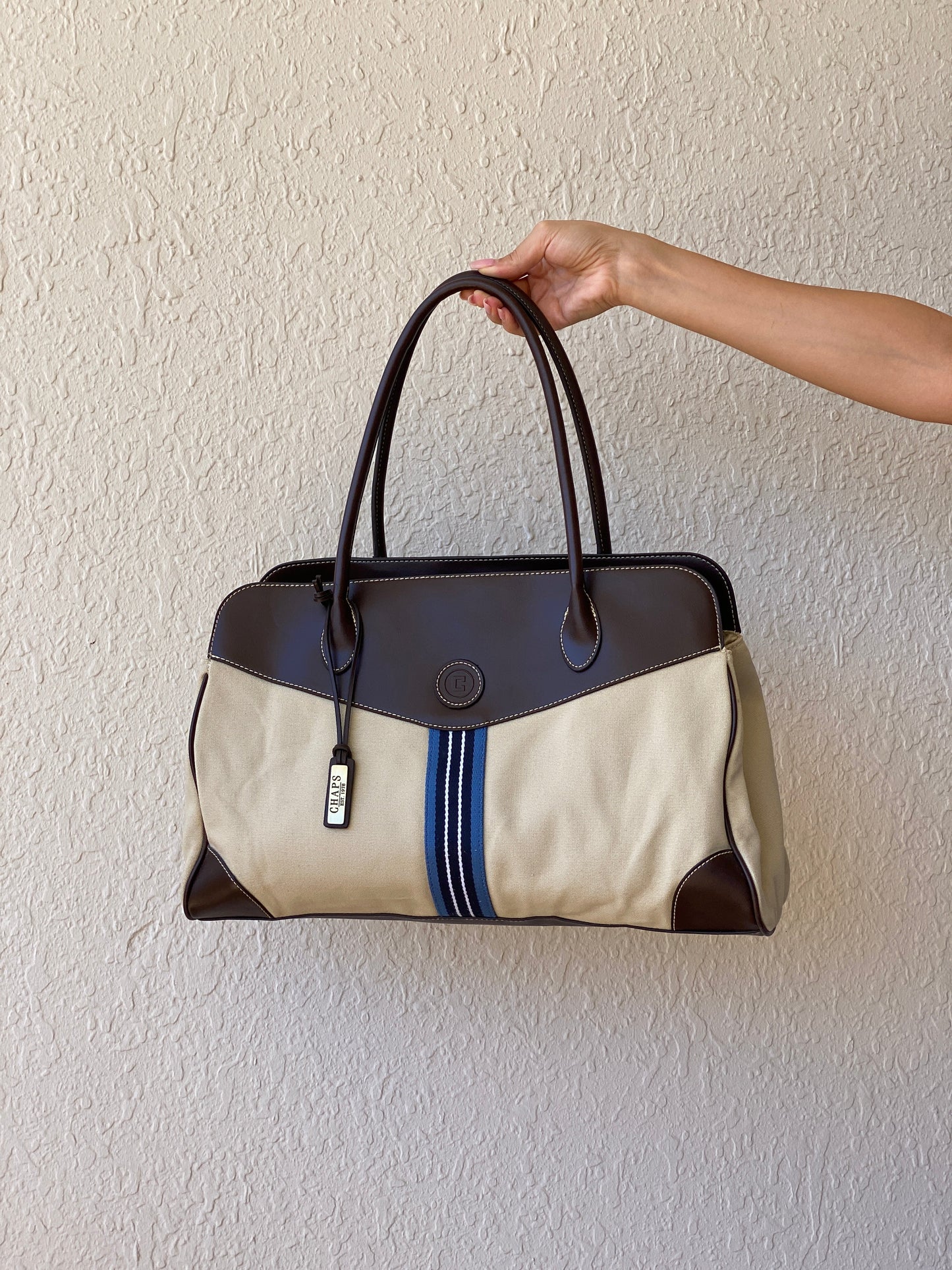Y2K Chaps By Ralph Lauren Shoulder Bag Canvas & Vegan Leather Purse - Balagan Vintage Shoulder Bag 00s, 90s, bag, Chaps, chaps by ralph lauren, NEW IN, shoulder bag, Y2K