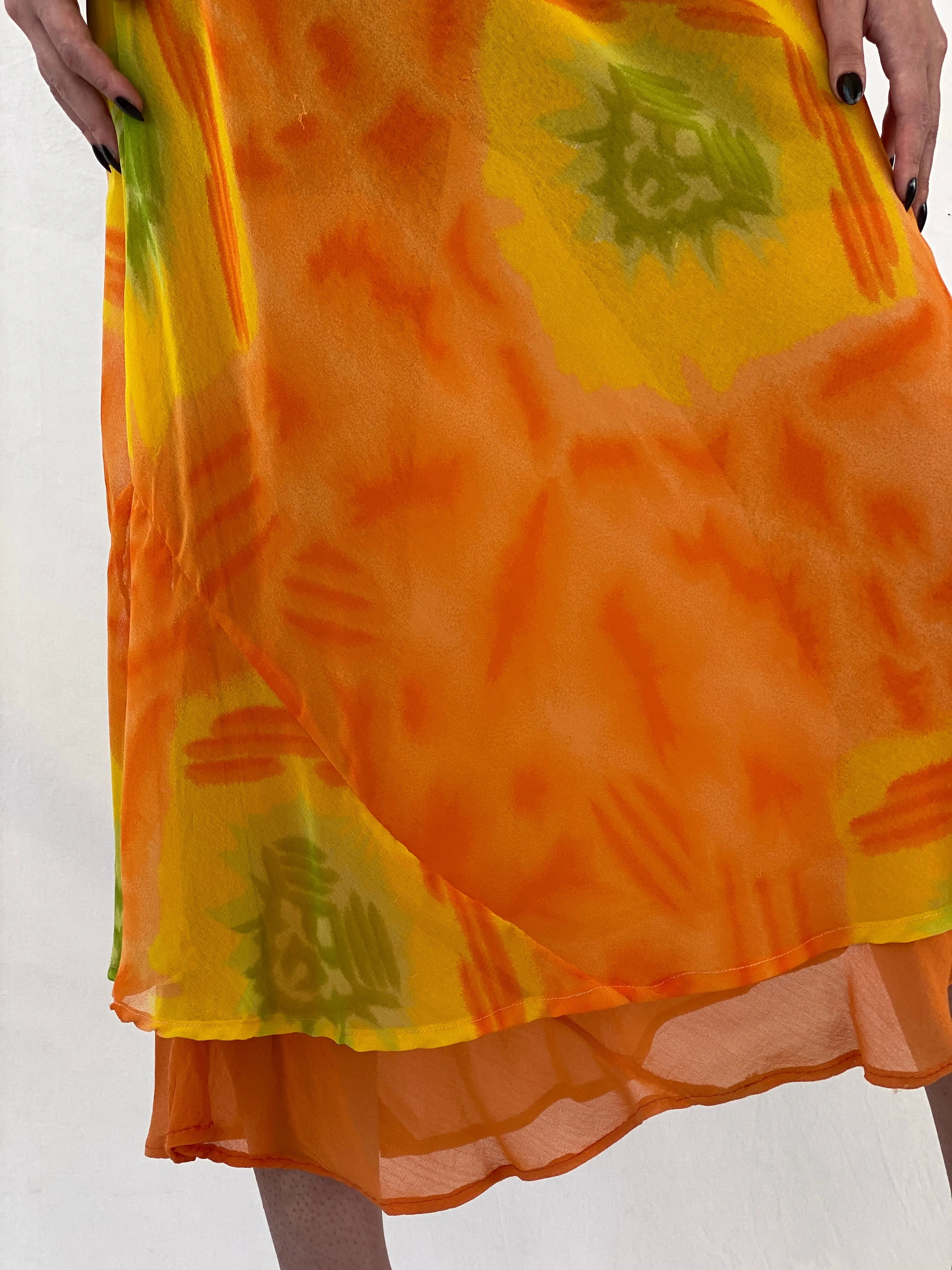 Y2K Chiffon Orange Tie Dye Sheer Maxi Dress - M - Balagan Vintage Midi Dress Ayah, dress, midi dress, NEW IN, summer, summer dress