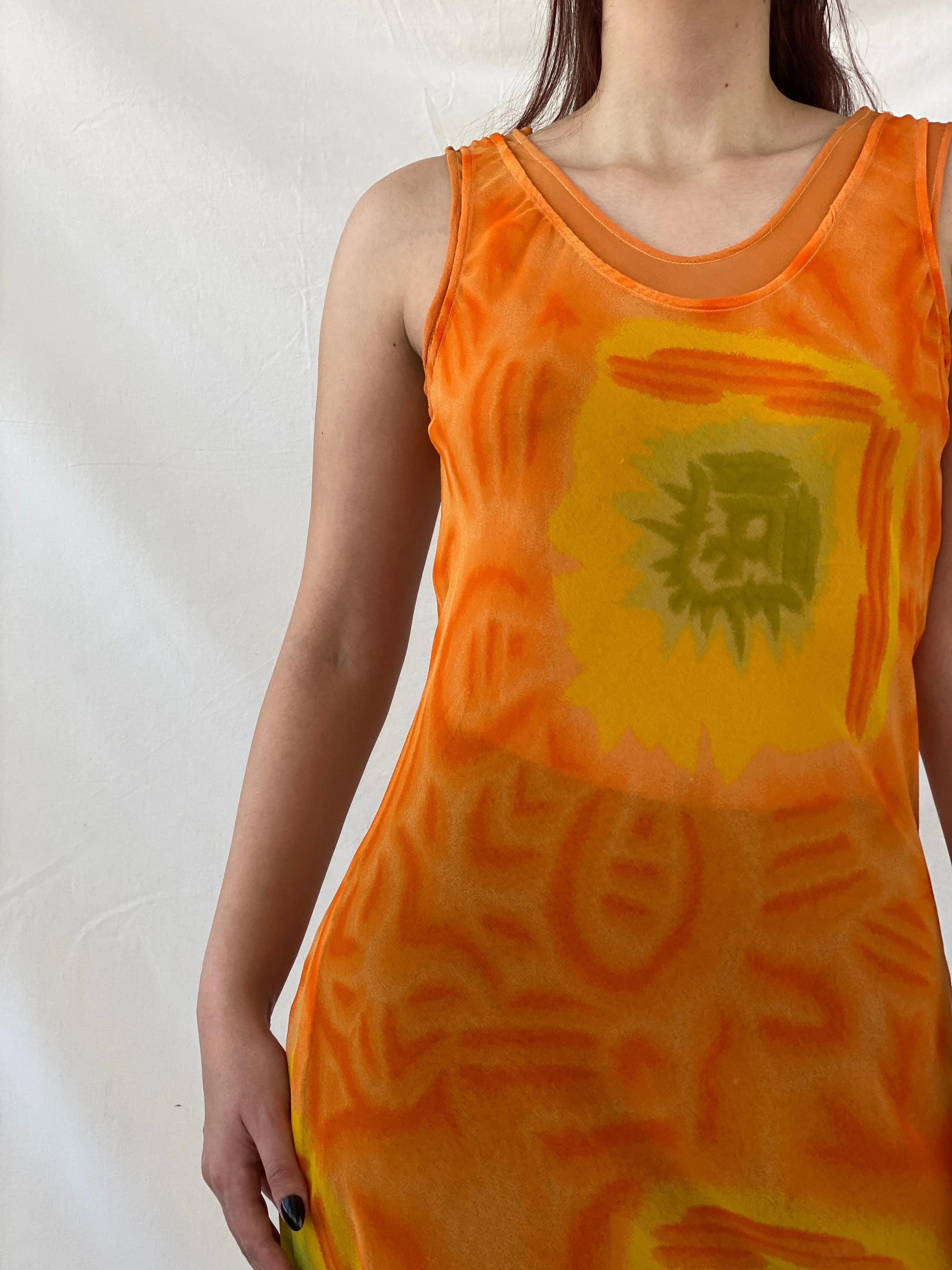 Y2K Chiffon Orange Tie Dye Sheer Maxi Dress - M - Balagan Vintage Midi Dress Ayah, dress, midi dress, NEW IN, summer, summer dress