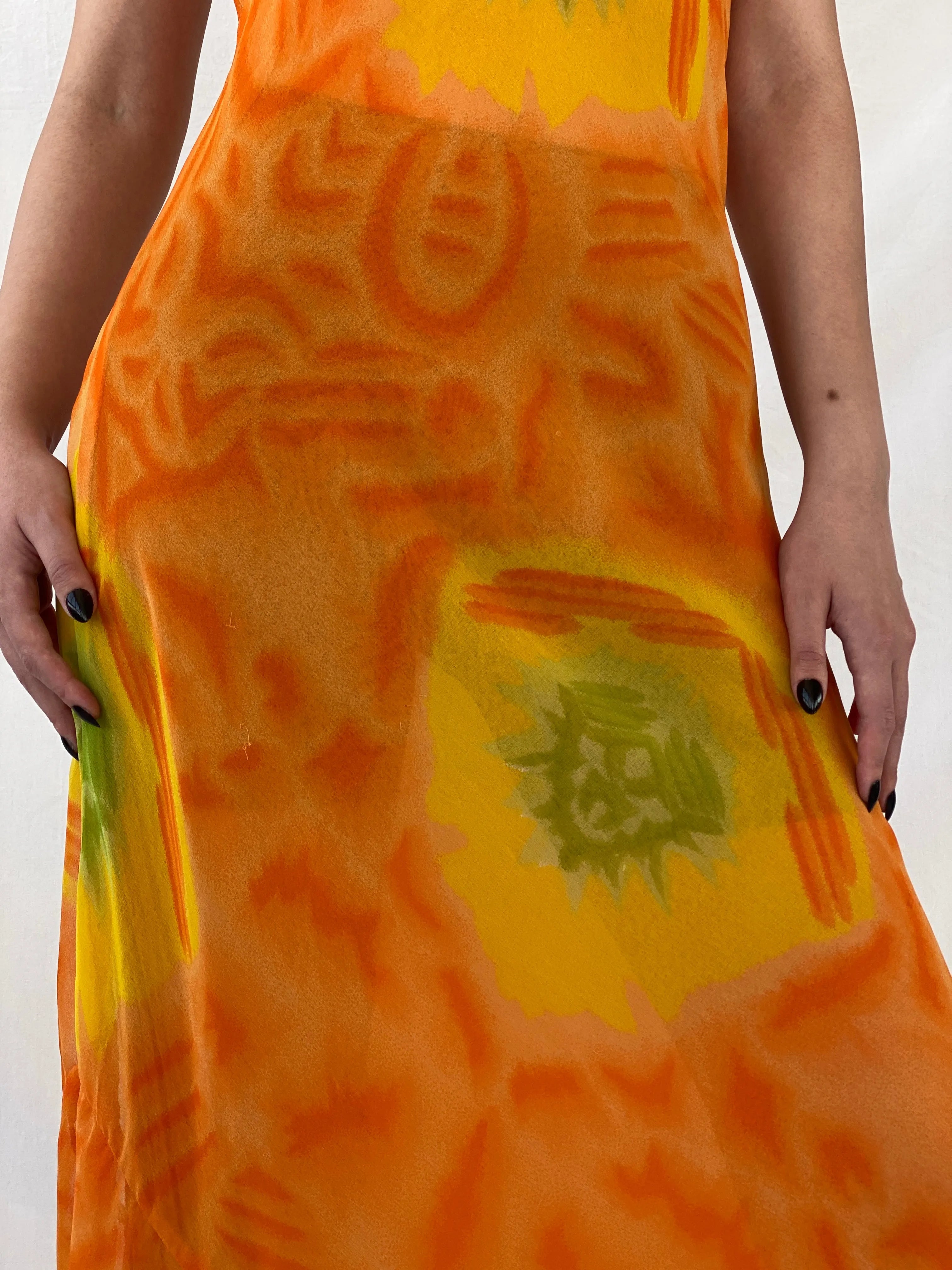 Y2K Chiffon Orange Tie Dye Sheer Maxi Dress - M - Balagan Vintage Midi Dress Ayah, dress, midi dress, NEW IN, summer, summer dress