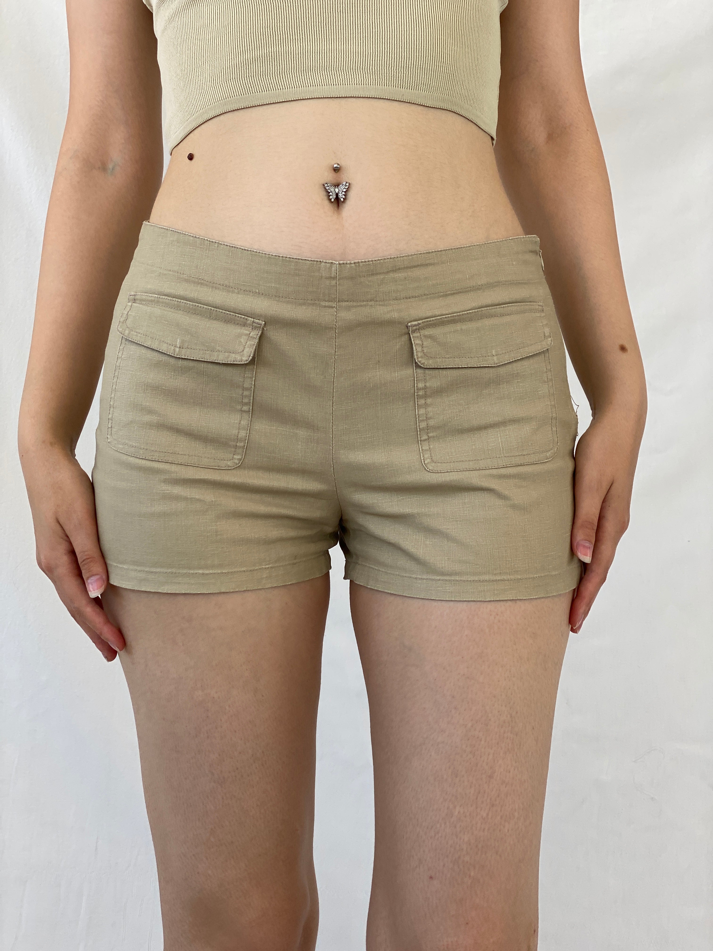 Y2K CK Jeans Calvin Klein Linen Blend Beige Mini Shorts - M - Balagan Vintage Shorts Ayah, cargo, NEW IN, shorts, summer