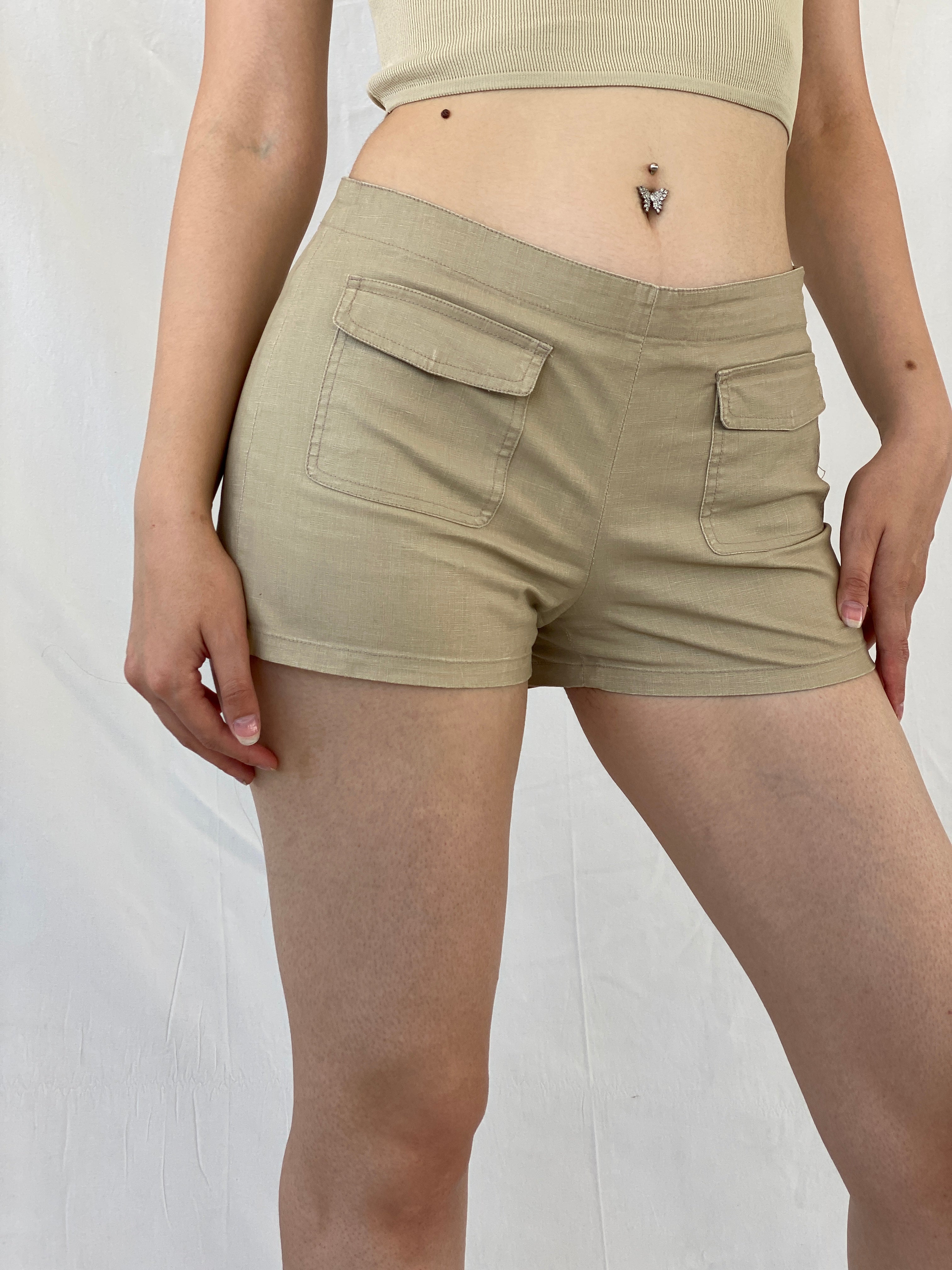 Y2K CK Jeans Calvin Klein Linen Blend Beige Mini Shorts - M - Balagan Vintage Shorts Ayah, cargo, NEW IN, shorts, summer