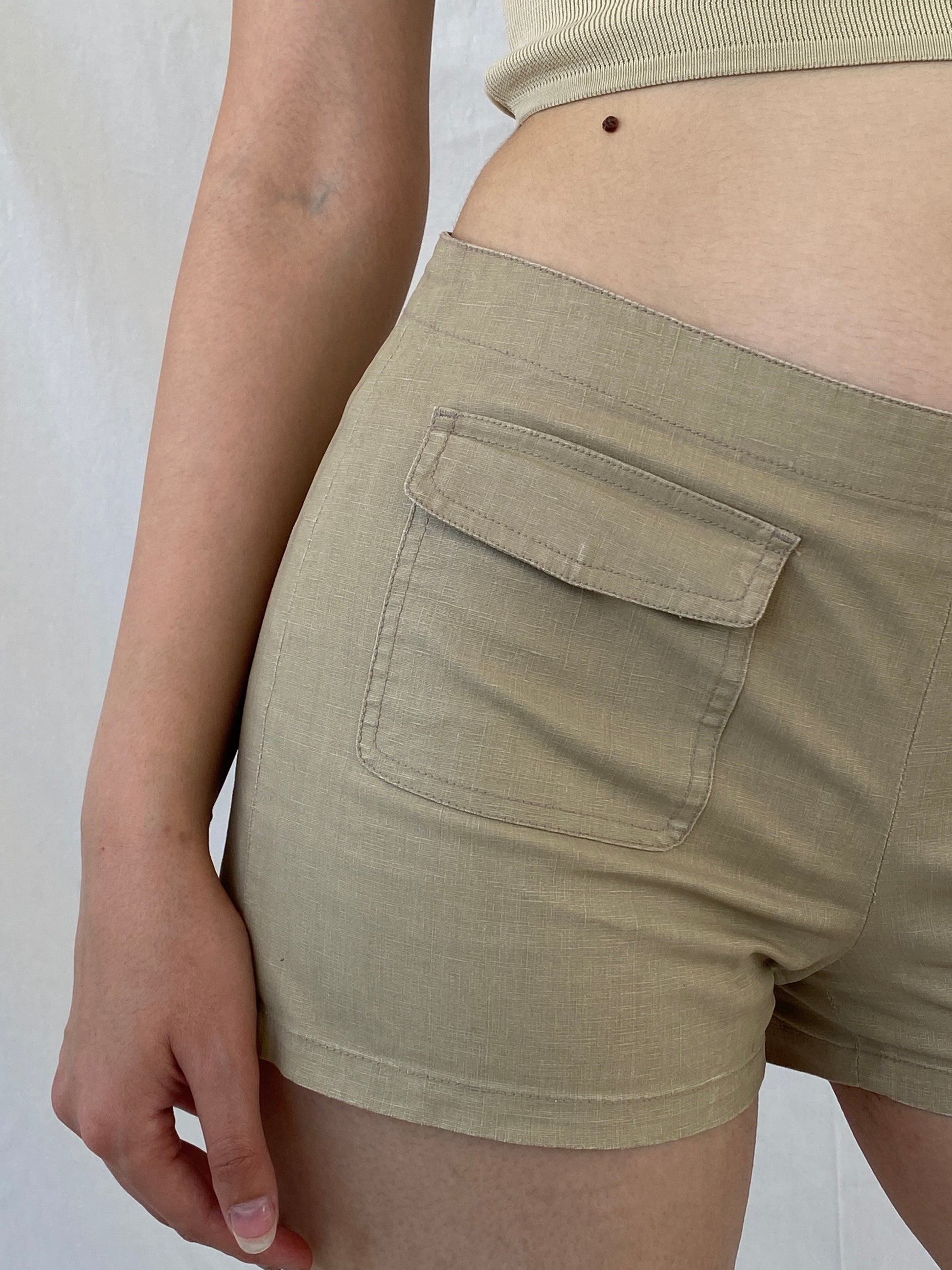 Y2K CK Jeans Calvin Klein Linen Blend Beige Mini Shorts - M - Balagan Vintage Shorts Ayah, cargo, NEW IN, shorts, summer