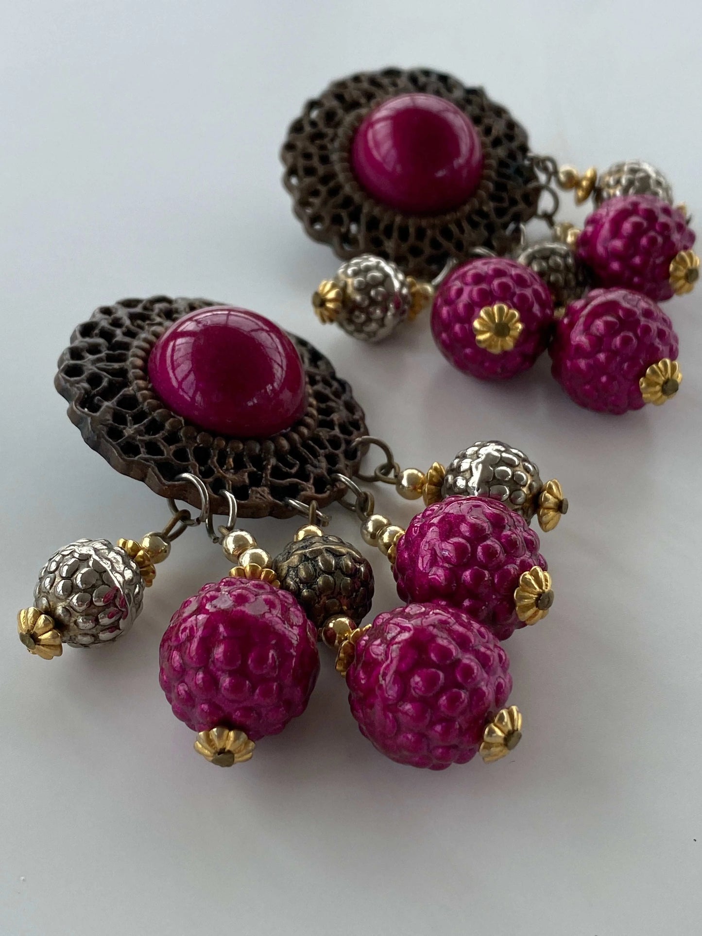 Y2K Copper and Magenta Clip On Earrings - Balagan Vintage Earrings Y2K