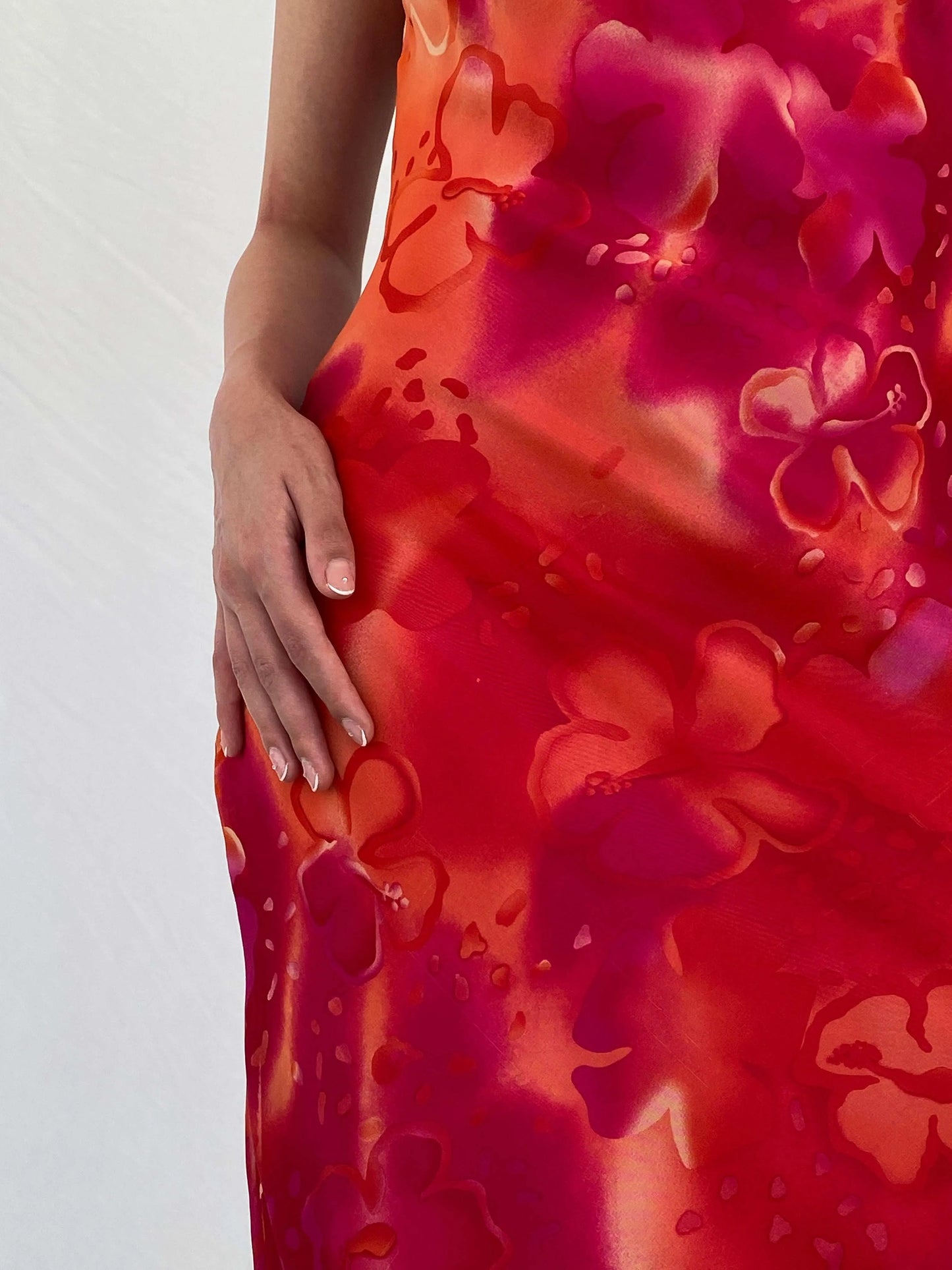 Y2K Cõté Femme Orange & Pink Midi Dress - M - Balagan Vintage Midi Dress 00s, 90s, Deals, dress, midi dress, Mira, Wedding Guest