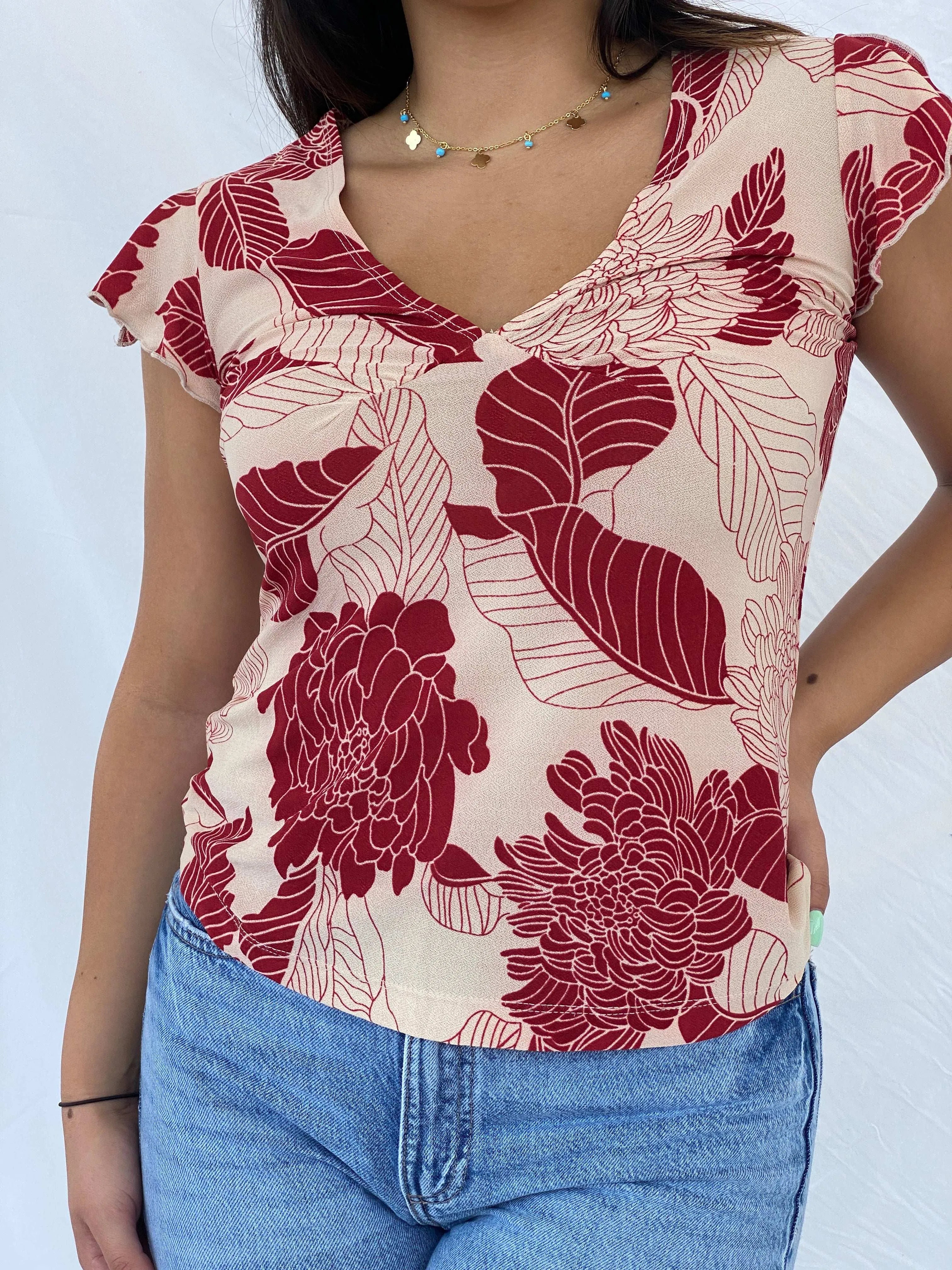 Y2K Crossroads Floral Top - M - Balagan Vintage Half Sleeve Top 00s, Lana, summer, Y2K