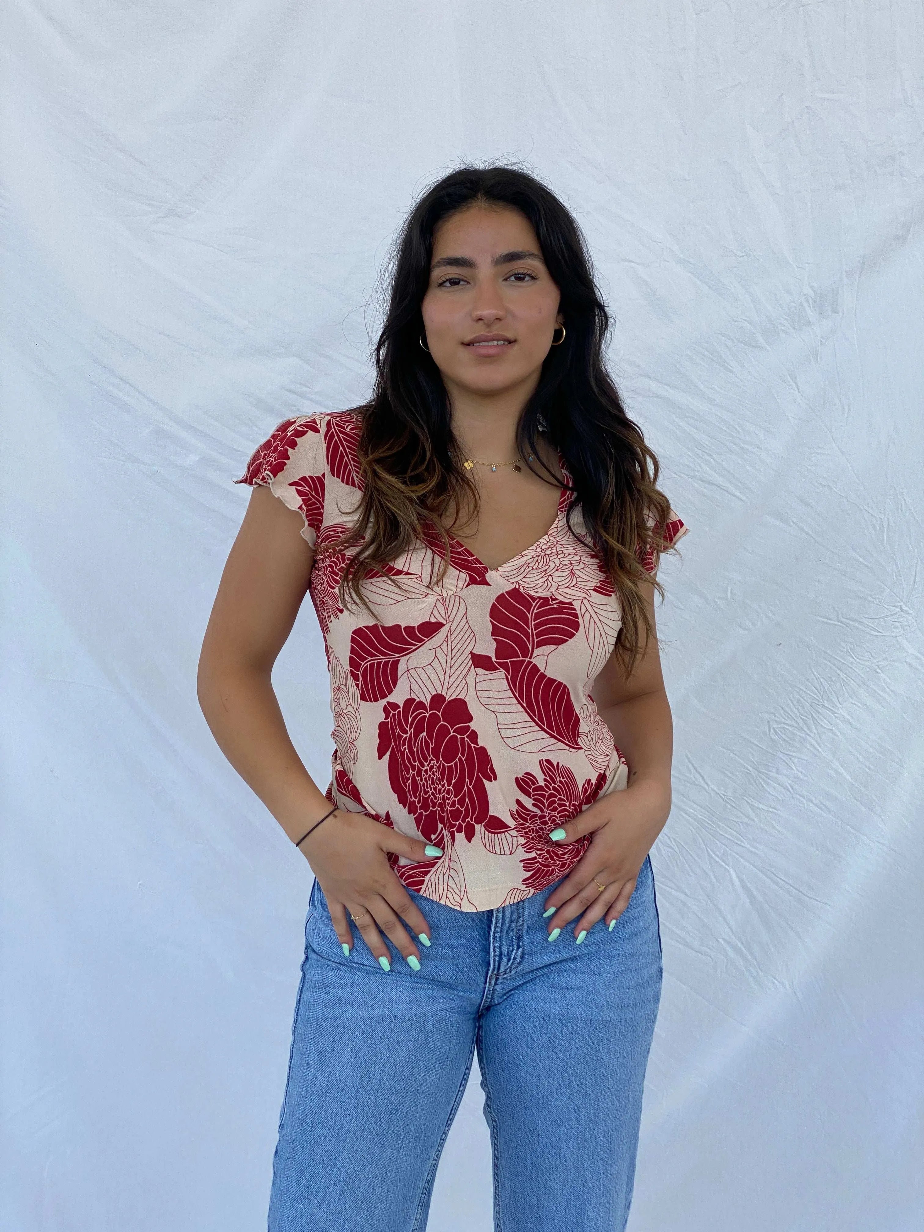 Y2K Crossroads Floral Top - M - Balagan Vintage Half Sleeve Top 00s, Lana, summer, Y2K