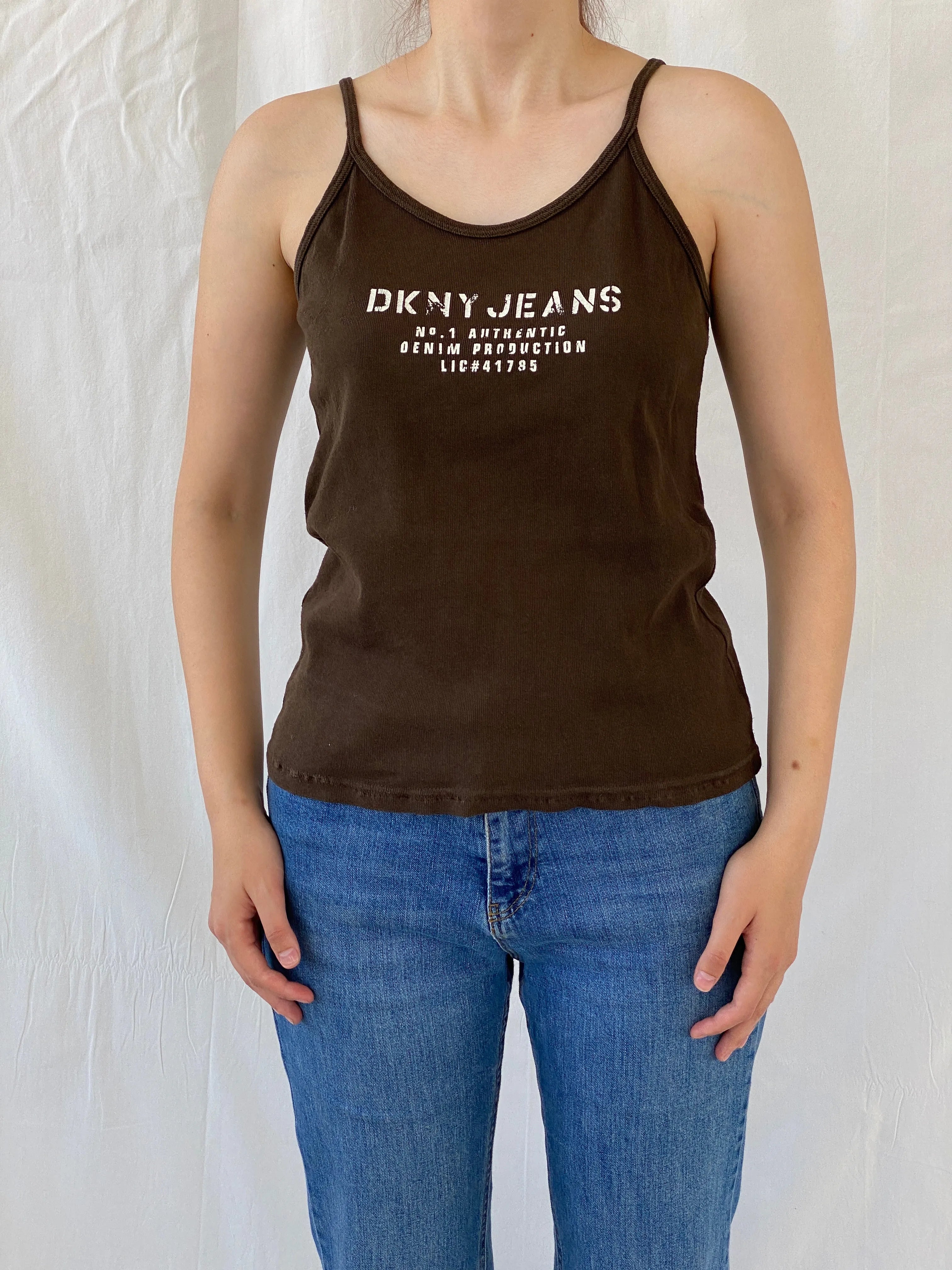 Y2K DKNY Jeans Dark Brown Cotton Tank Top - M/L - Balagan Vintage Sleeveless Top 00s, Ayah, summer, women top