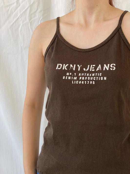 Y2K DKNY Jeans Dark Brown Cotton Tank Top - M/L - Balagan Vintage Sleeveless Top 00s, Ayah, summer, women top
