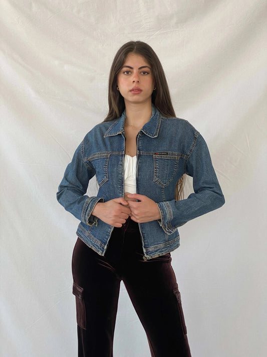 Y2K DKNY Short Fitted Zip Up Denim Jacket - XS - Balagan Vintage Denim Jacket 00s, Coats&Jackets, denim, denim jacket, Mira, Women's Denim Jackets