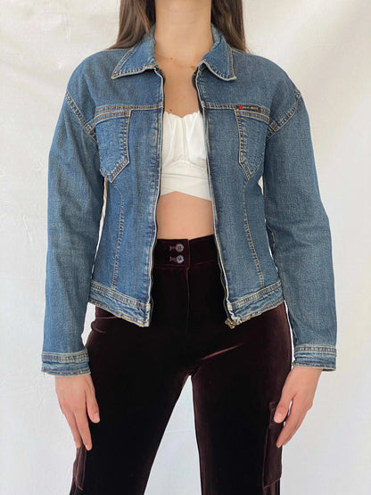 Y2K DKNY Short Fitted Zip Up Denim Jacket - XS - Balagan Vintage Denim Jacket 00s, Coats&Jackets, denim, denim jacket, Mira, Women's Denim Jackets