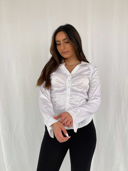 Y2K Donetti Office Core Siren Striped Shirt - Size S - Balagan Vintage Full Sleeve Shirt 00s, Office core, Rama, women shirt