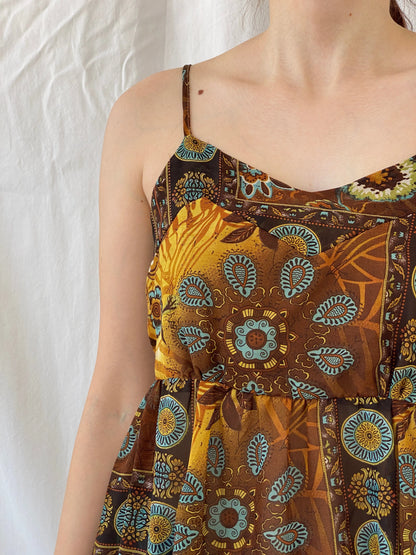 Y2K Edera Paisley Print Brown Cami Top - M - Balagan Vintage Cami 00s, Ayah, summer, women top