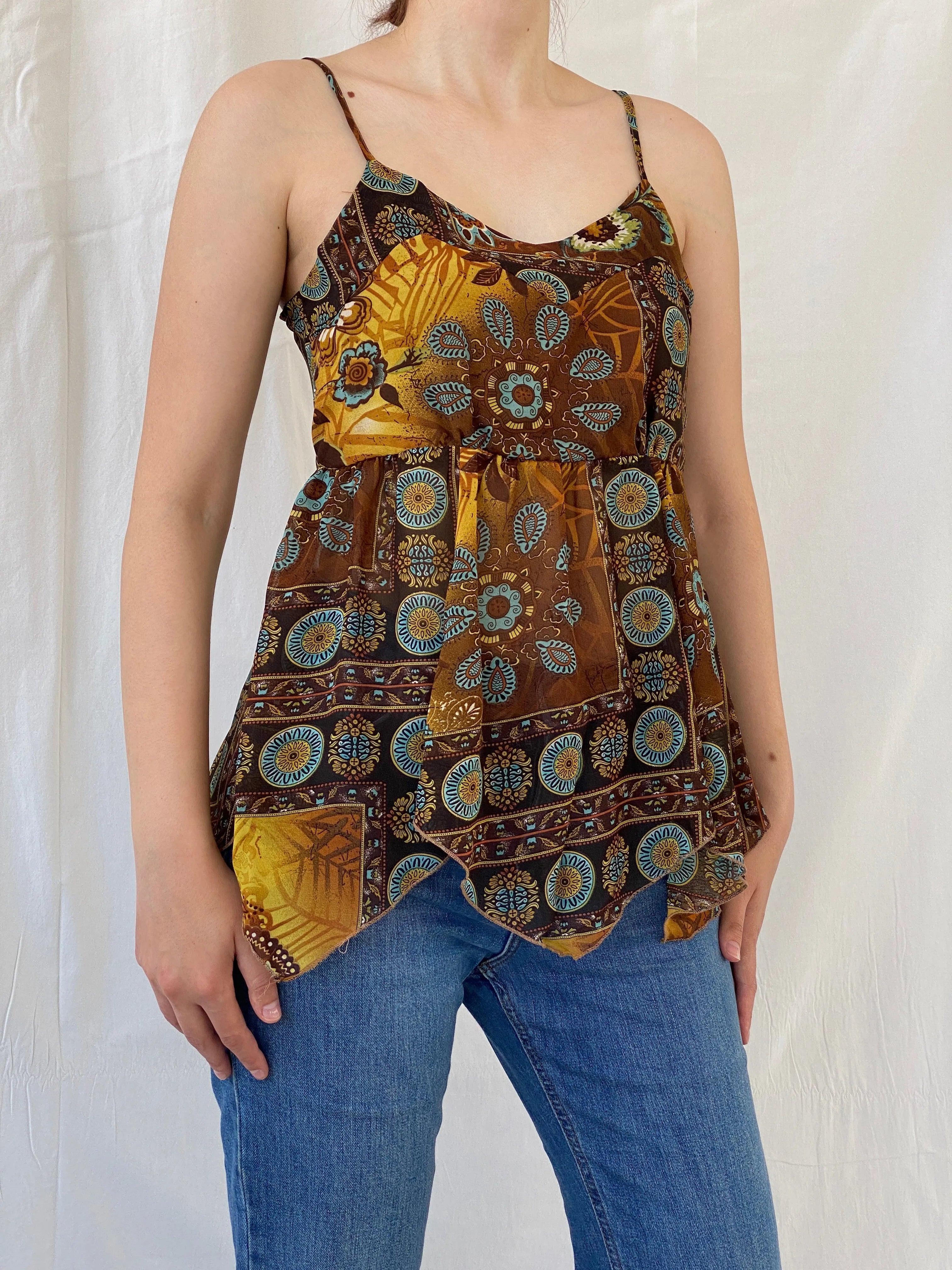 Y2K Edera Paisley Print Brown Cami Top - M - Balagan Vintage Cami 00s, Ayah, summer, women top