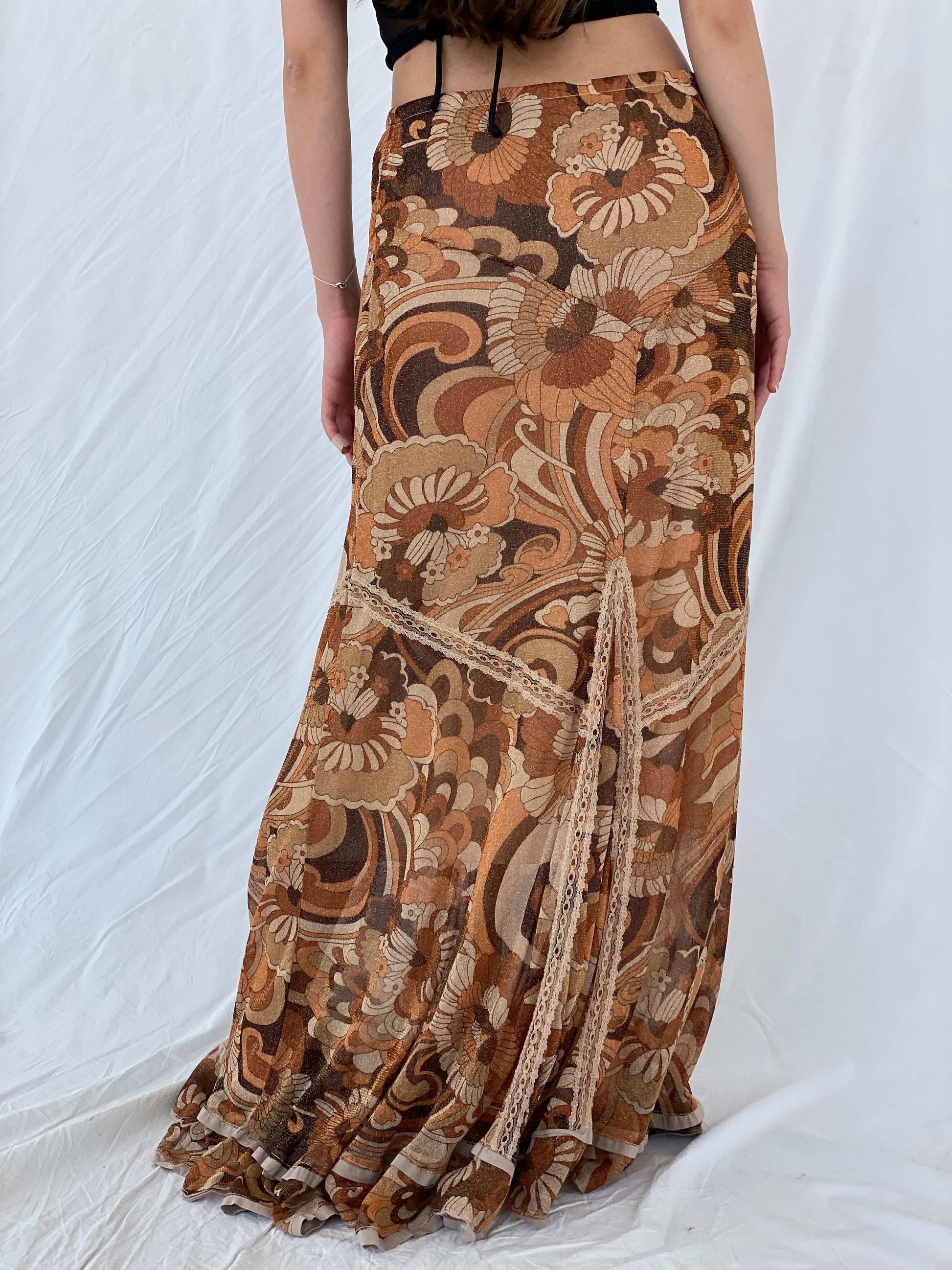 Y2K Everest Glittery Floral Mesh Maxi Skirt - L - Balagan Vintage Maxi Skirt 00s, Deals, floral, floral skirt, maxi skirt, Mira
