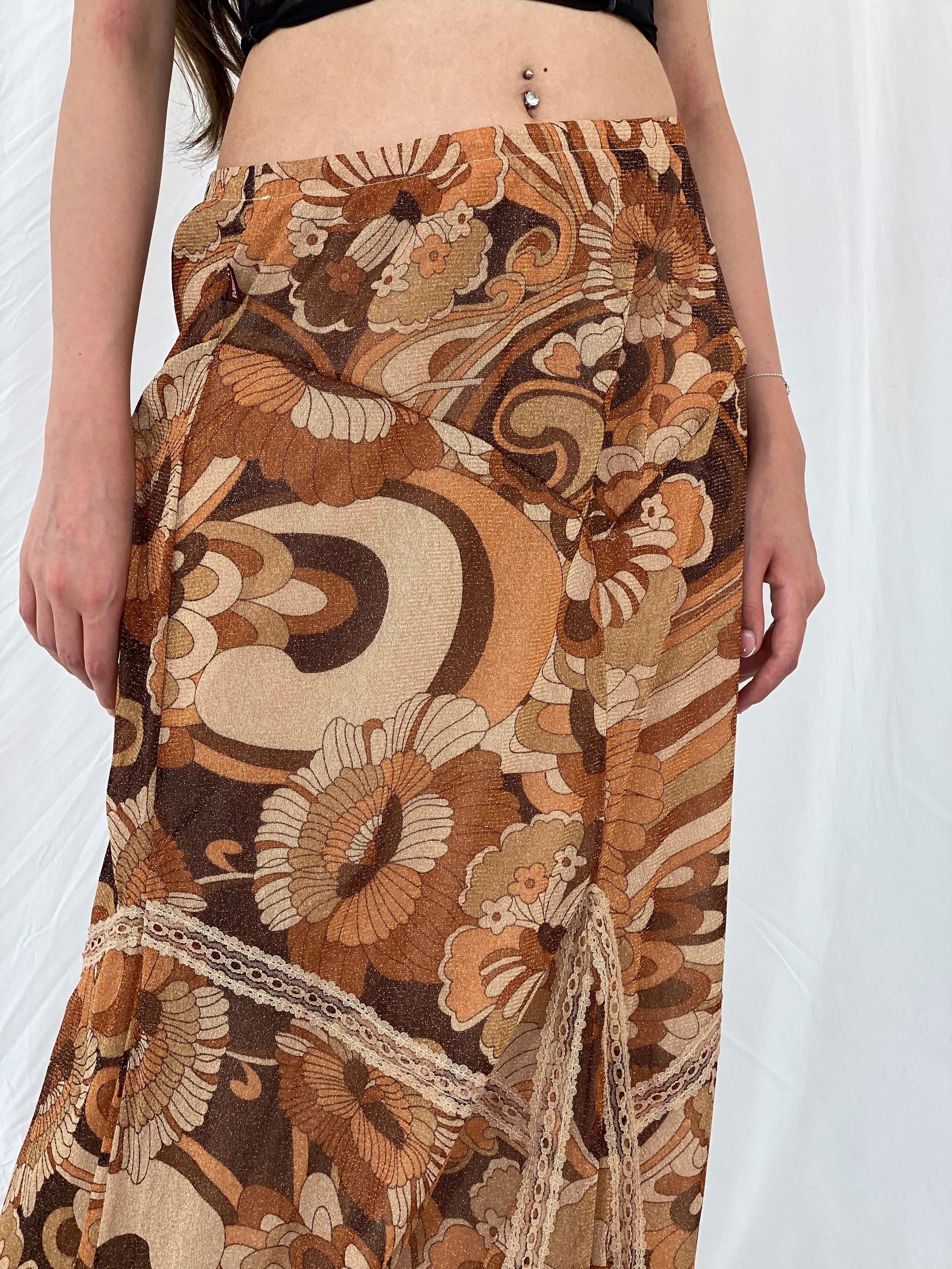 Y2K Everest Glittery Floral Mesh Maxi Skirt - L - Balagan Vintage Maxi Skirt 00s, Deals, floral, floral skirt, maxi skirt, Mira
