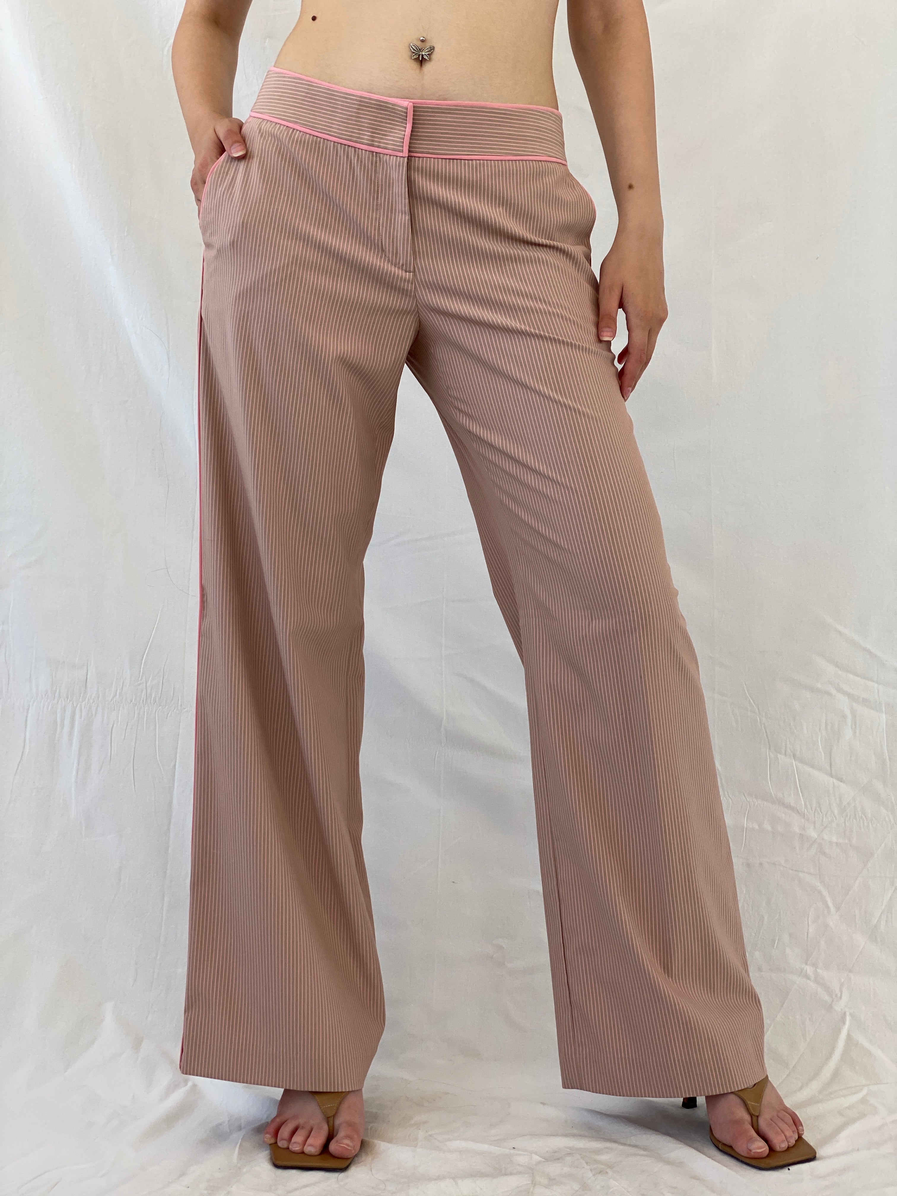 Y2K Express Design Studio Pink Pinstripe Wide Leg Pants - M - Balagan Vintage Pants 00s, Ayah, NEW IN, Office core, pants, striped pants, winter